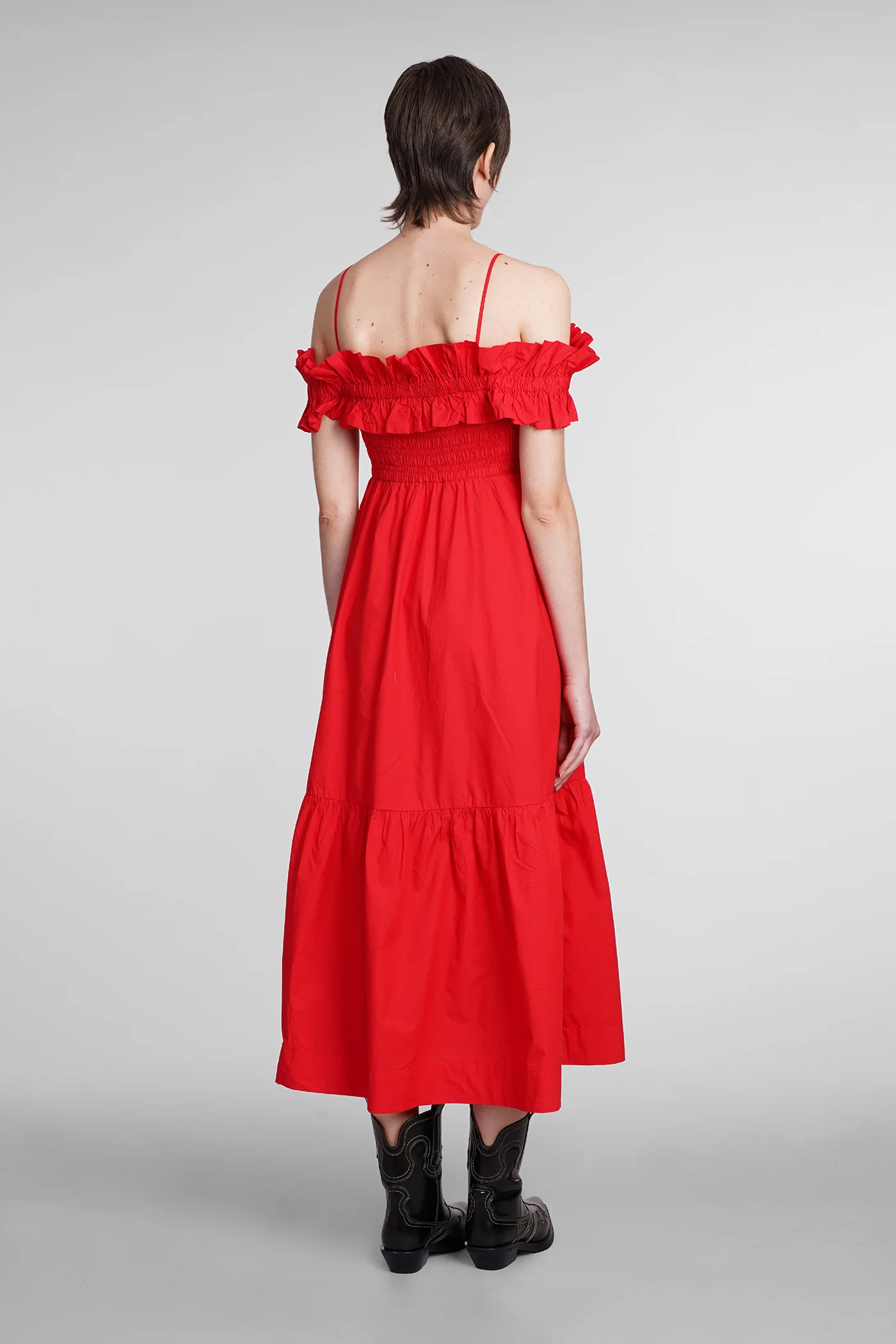 Dress woman in red cotton - Image 3