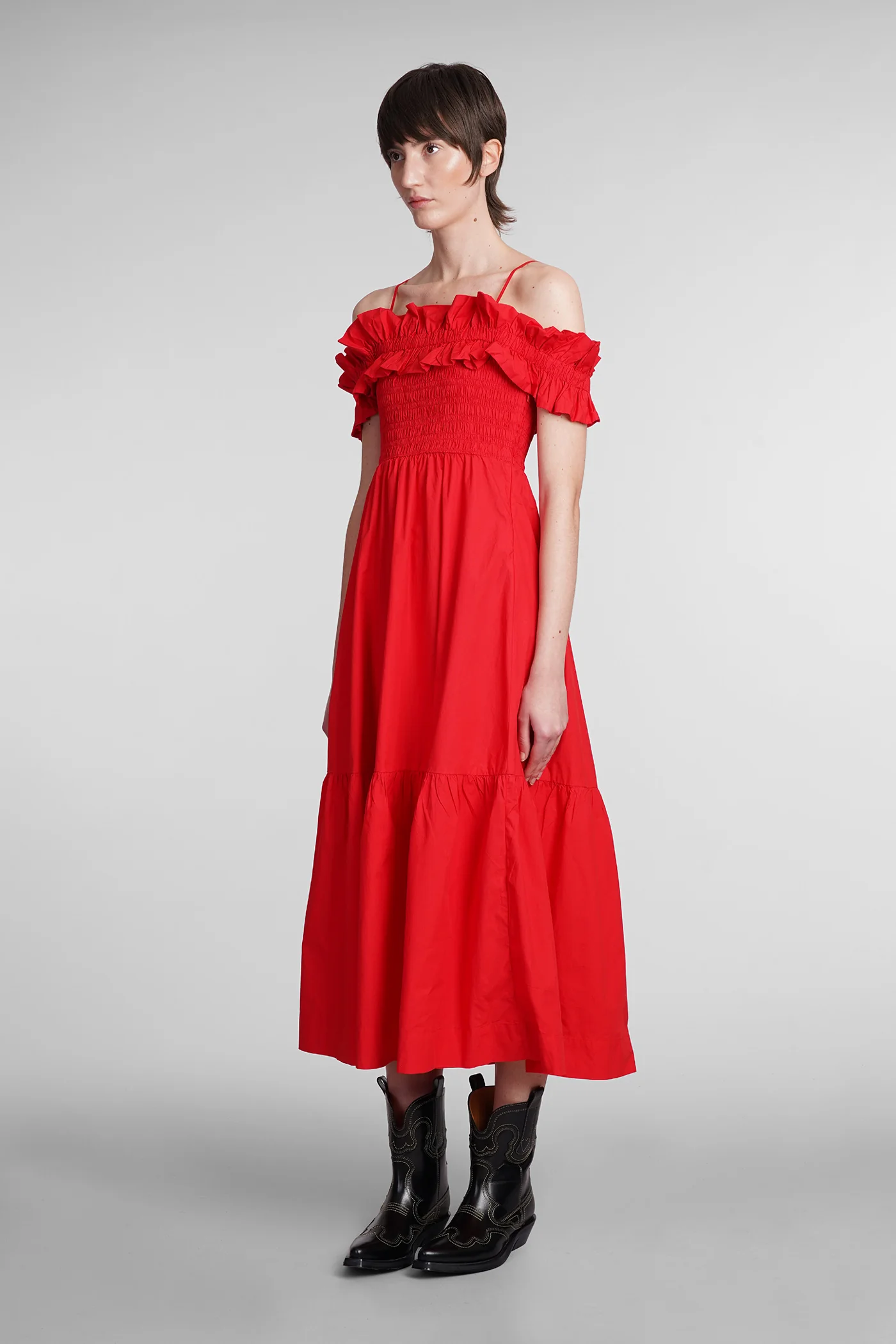 Dress woman in red cotton - Image 4