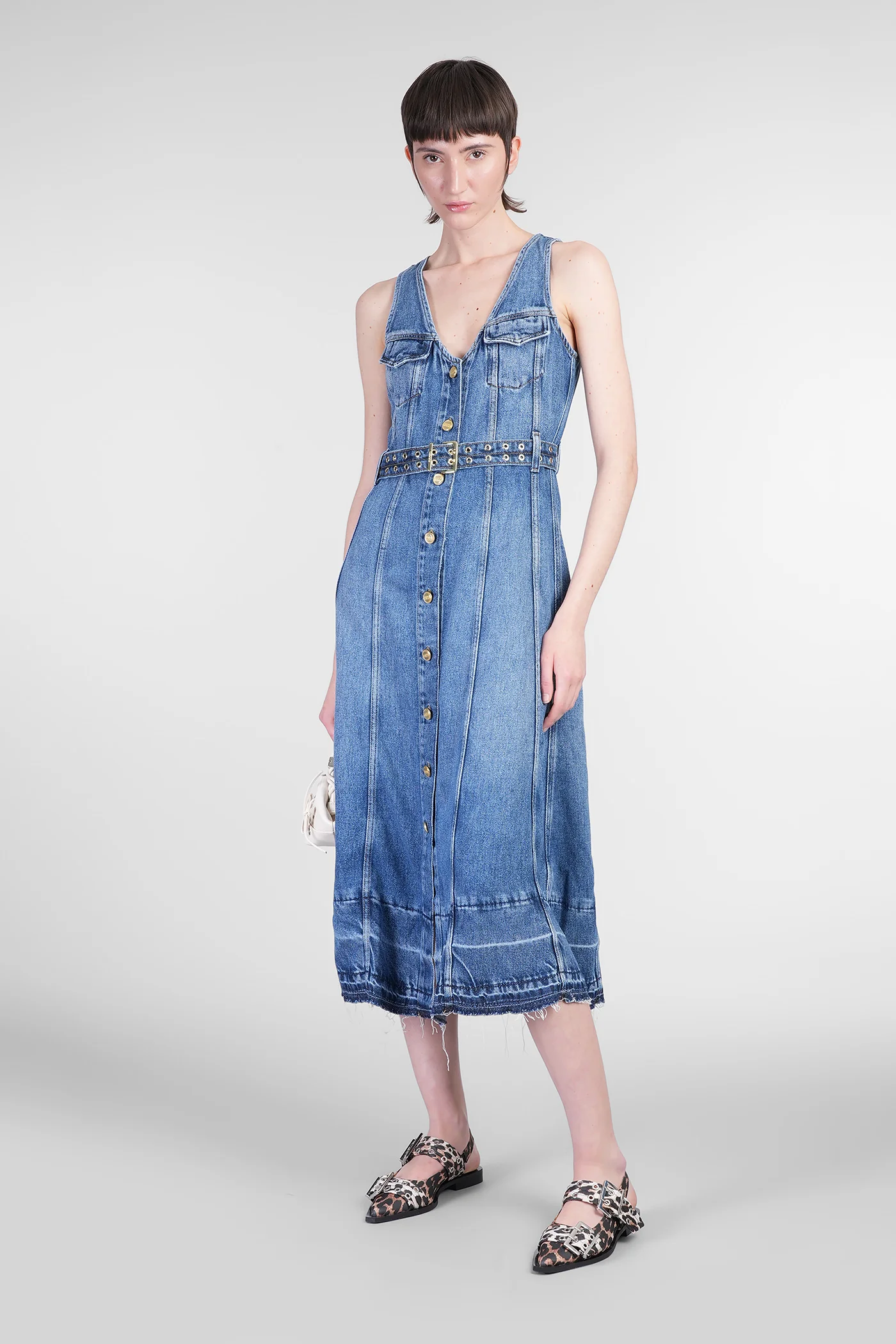 Long dress in blue wool and polyester - Image 2