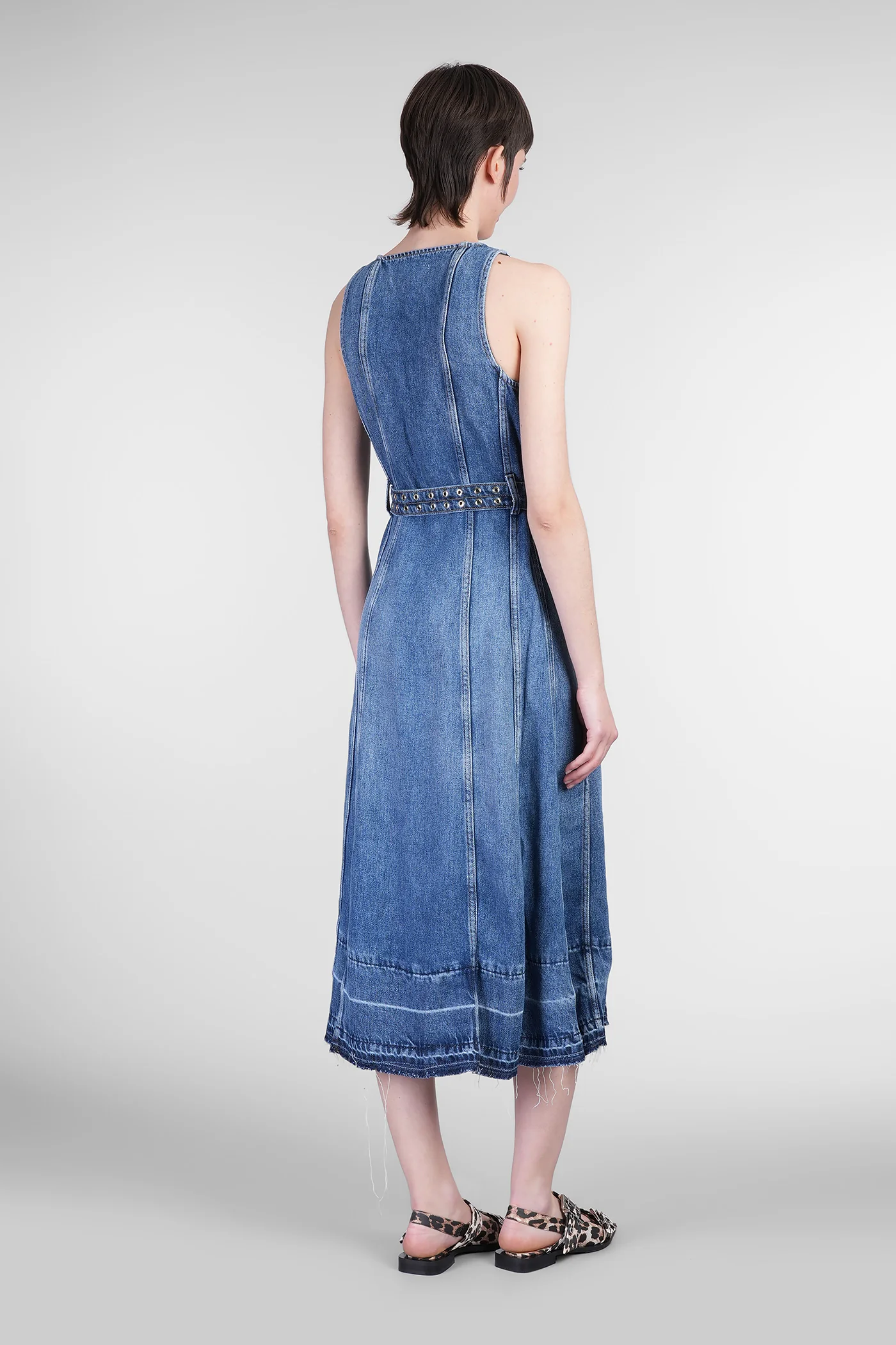 Long dress in blue wool and polyester - Image 3