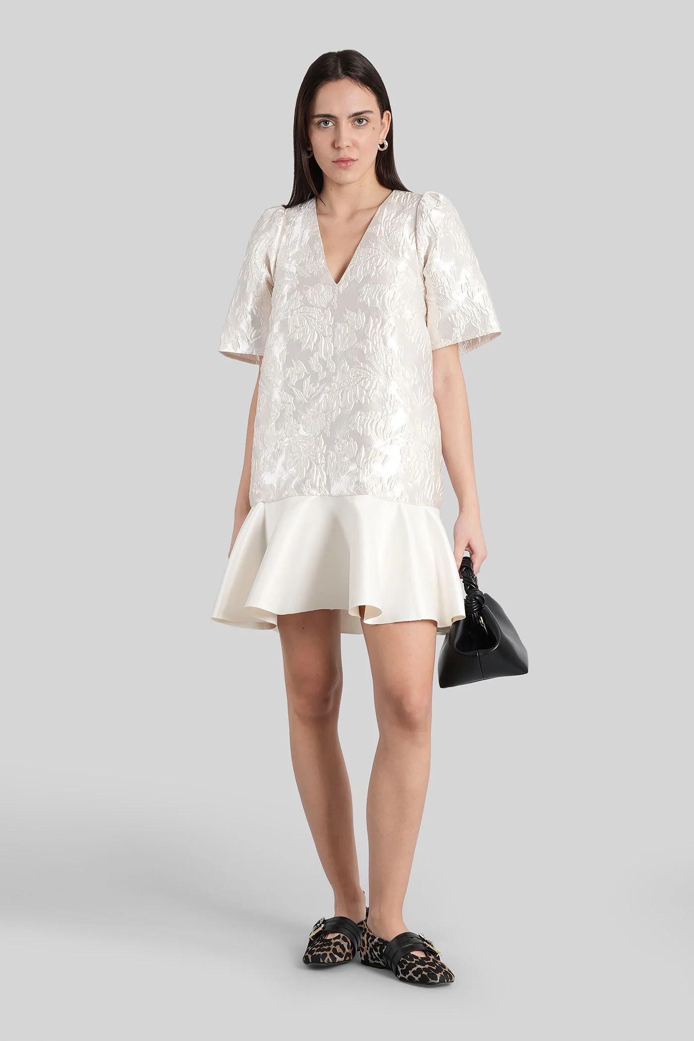 Mini dress in beige polyester