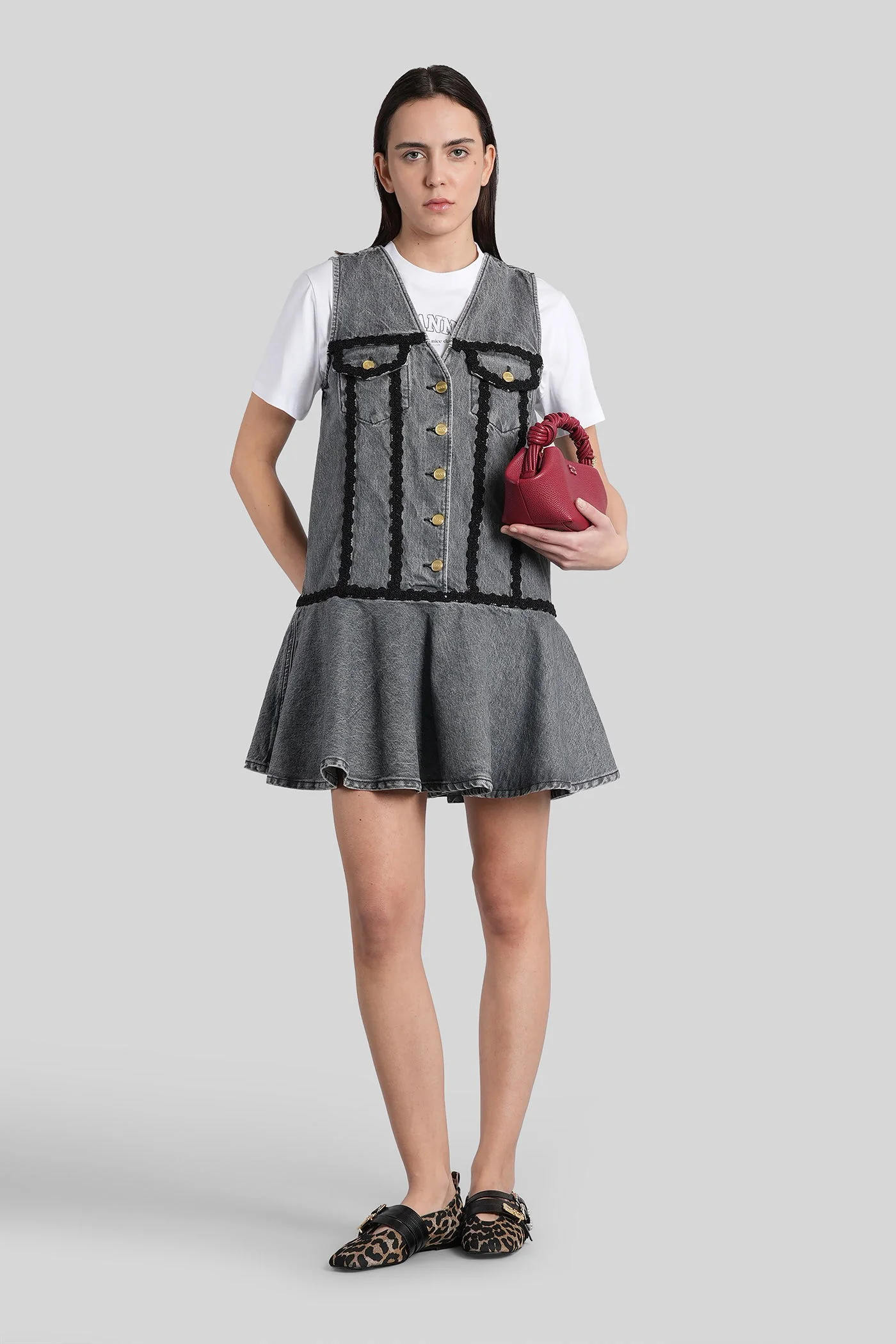 Mini dress in grey cotton - Image 2
