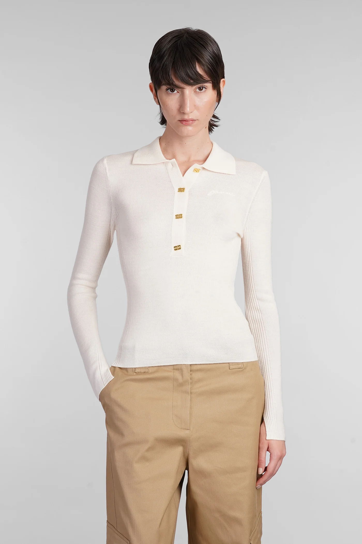 Polo in beige wool