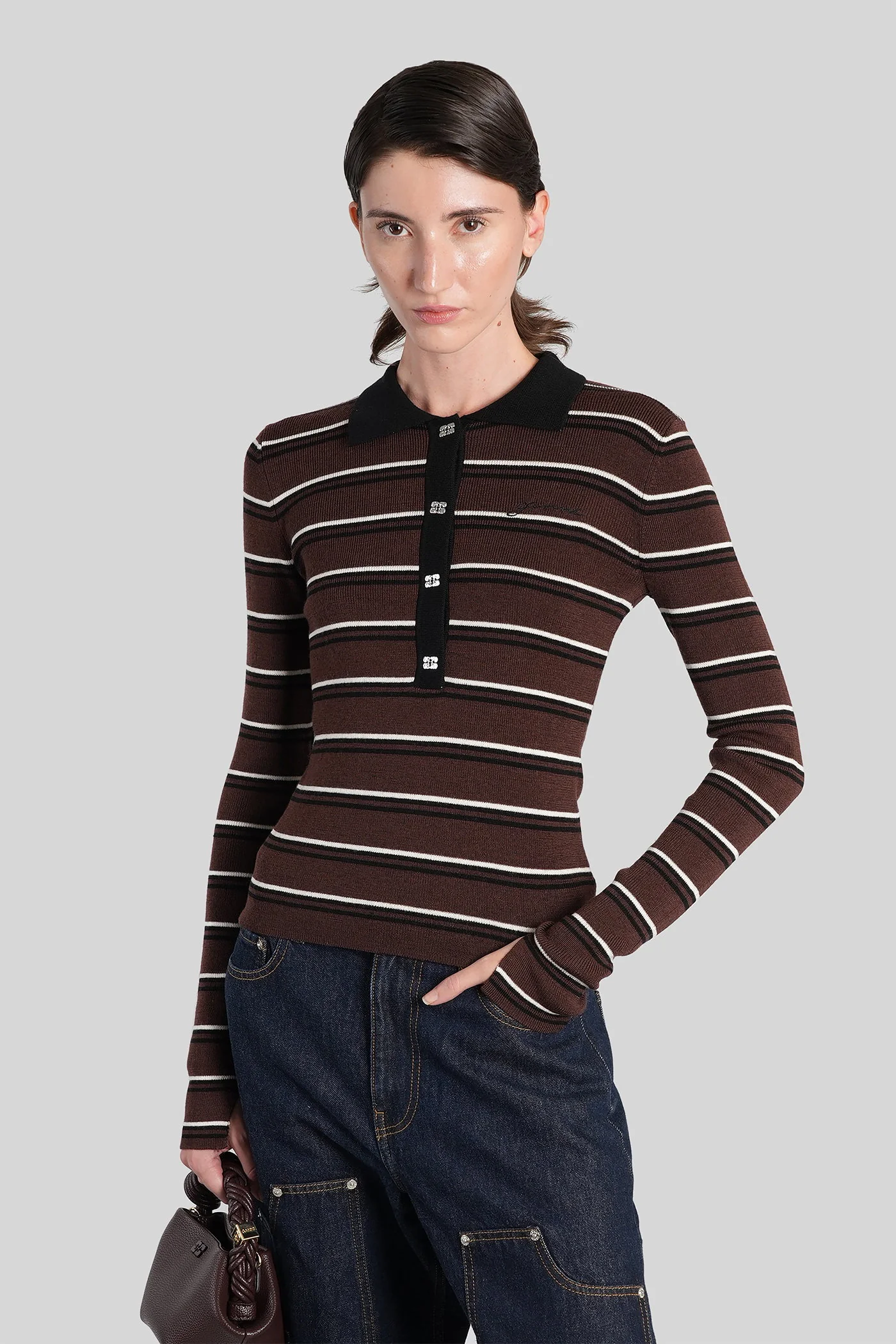 Polo in brown wool