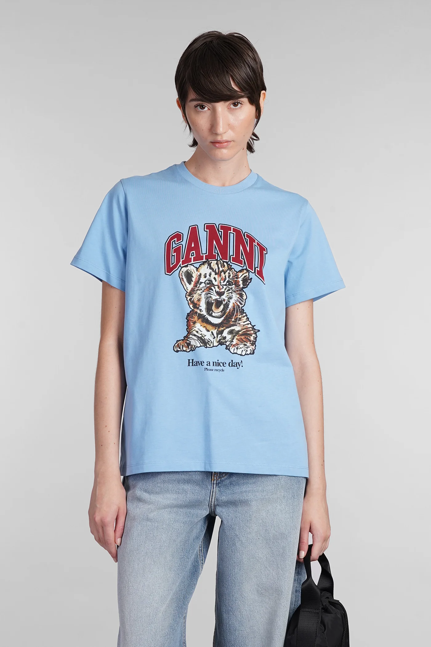 T-Shirt in cyan cotton