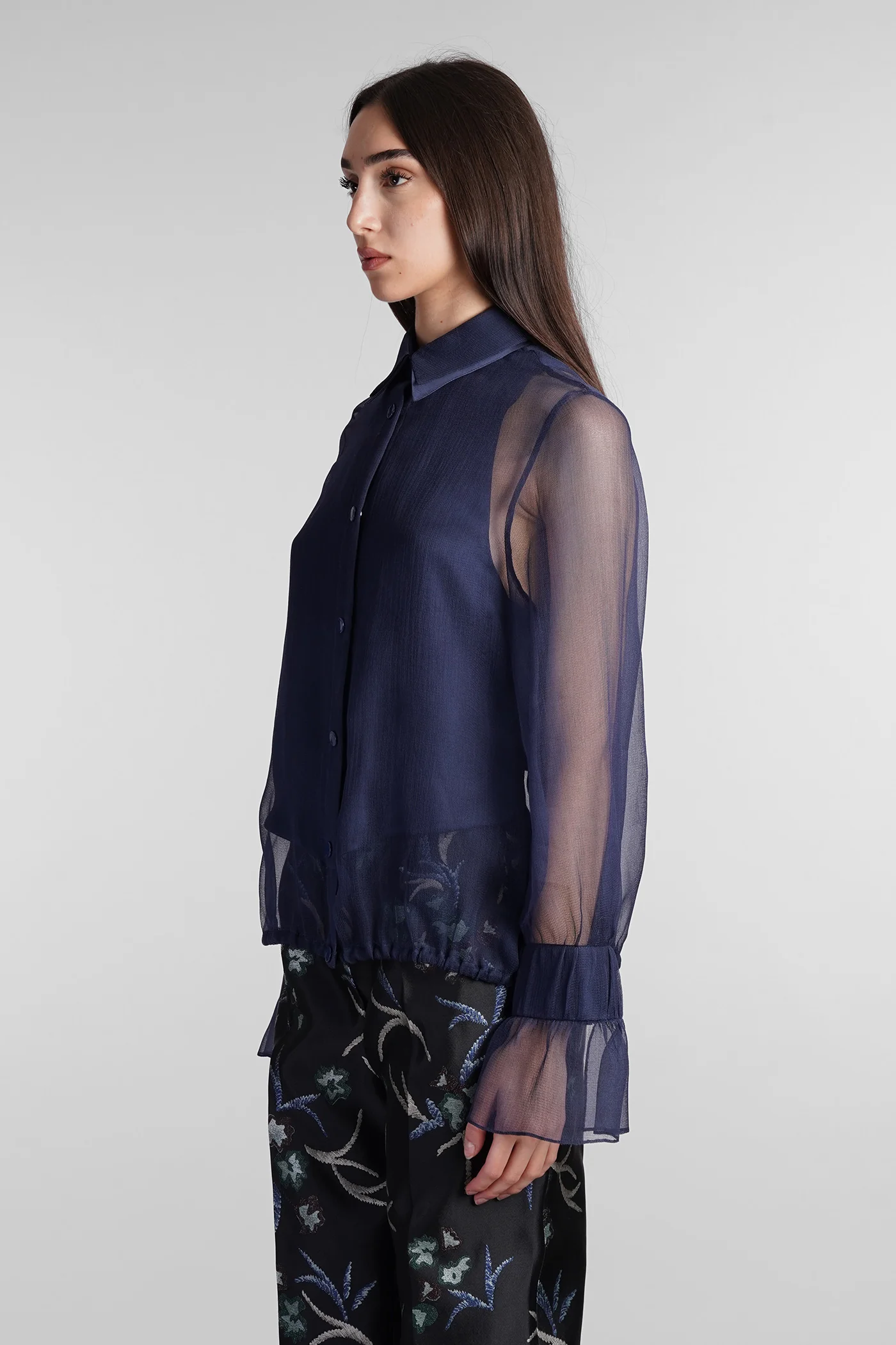 Shirt in blue silk - Image 4