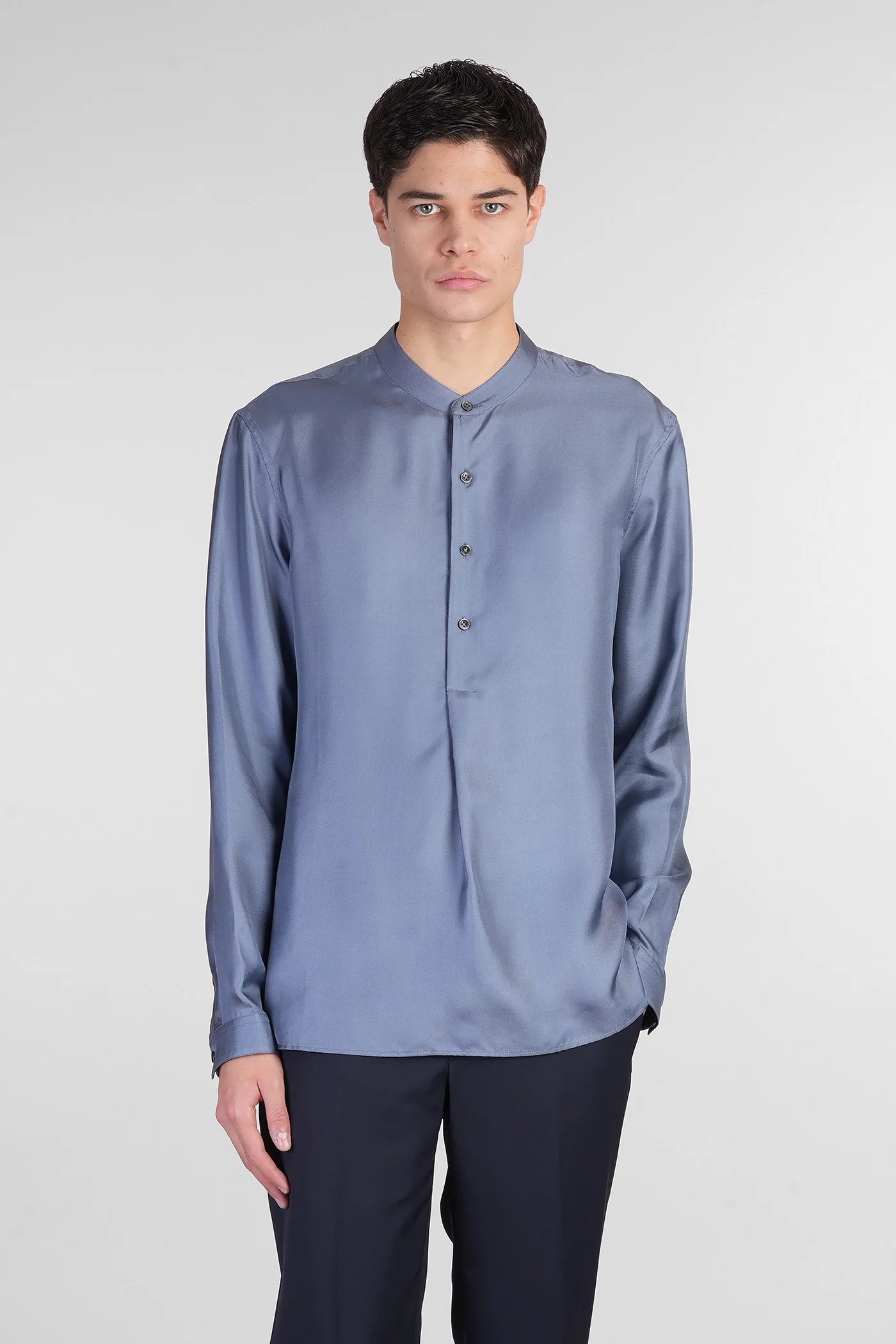 Shirt in blue silk