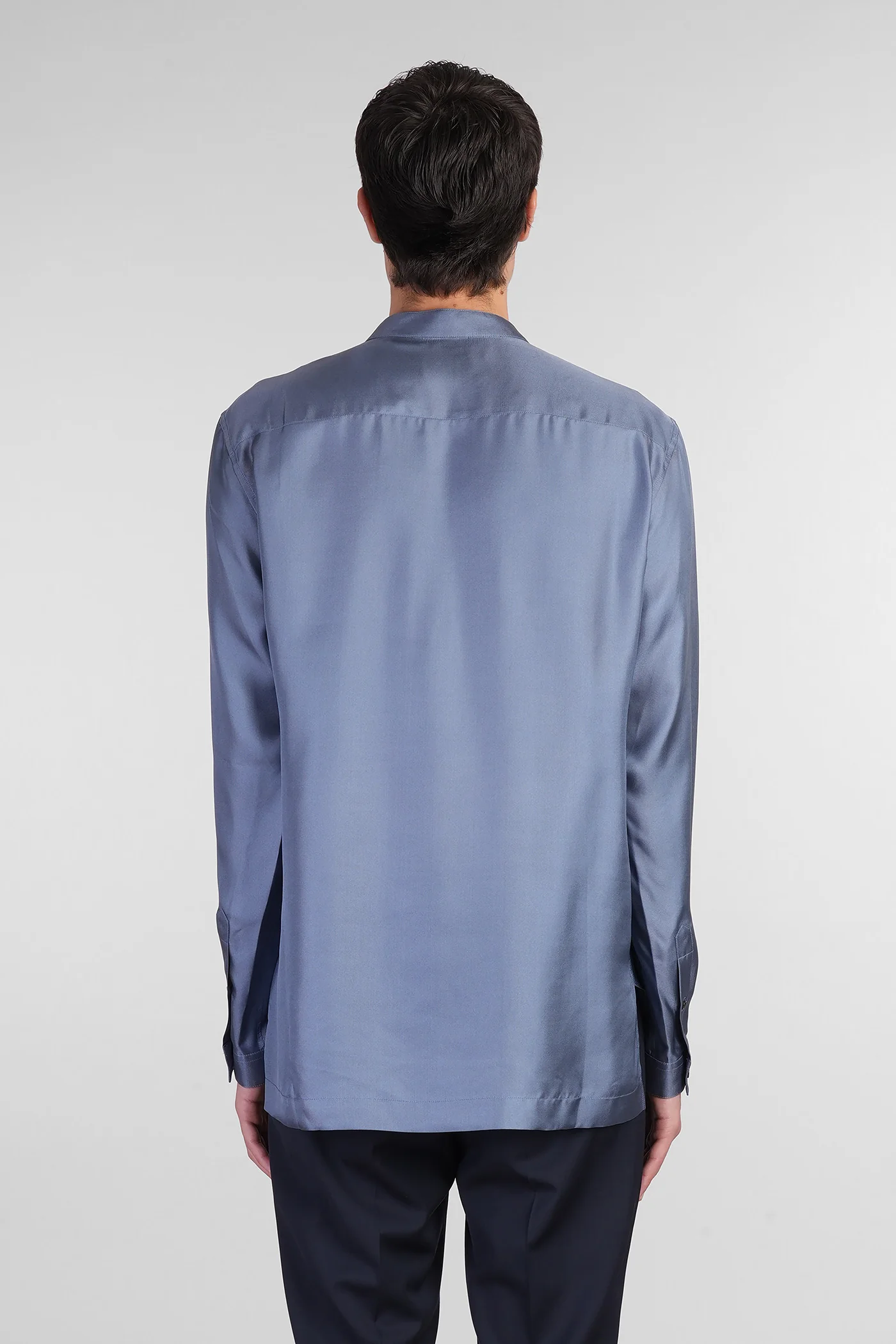 Shirt in blue silk - Image 3