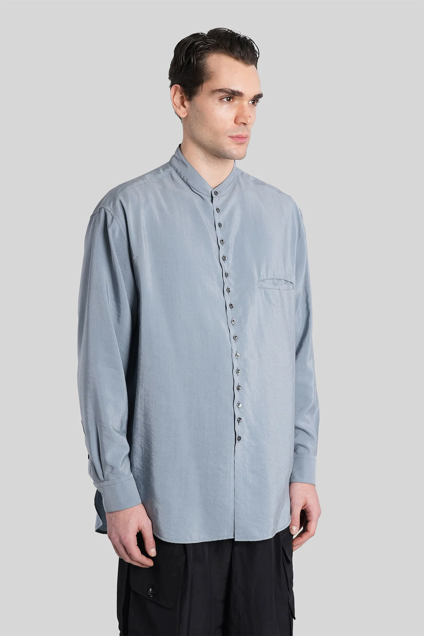 Shirt in cyan silk - Image 4