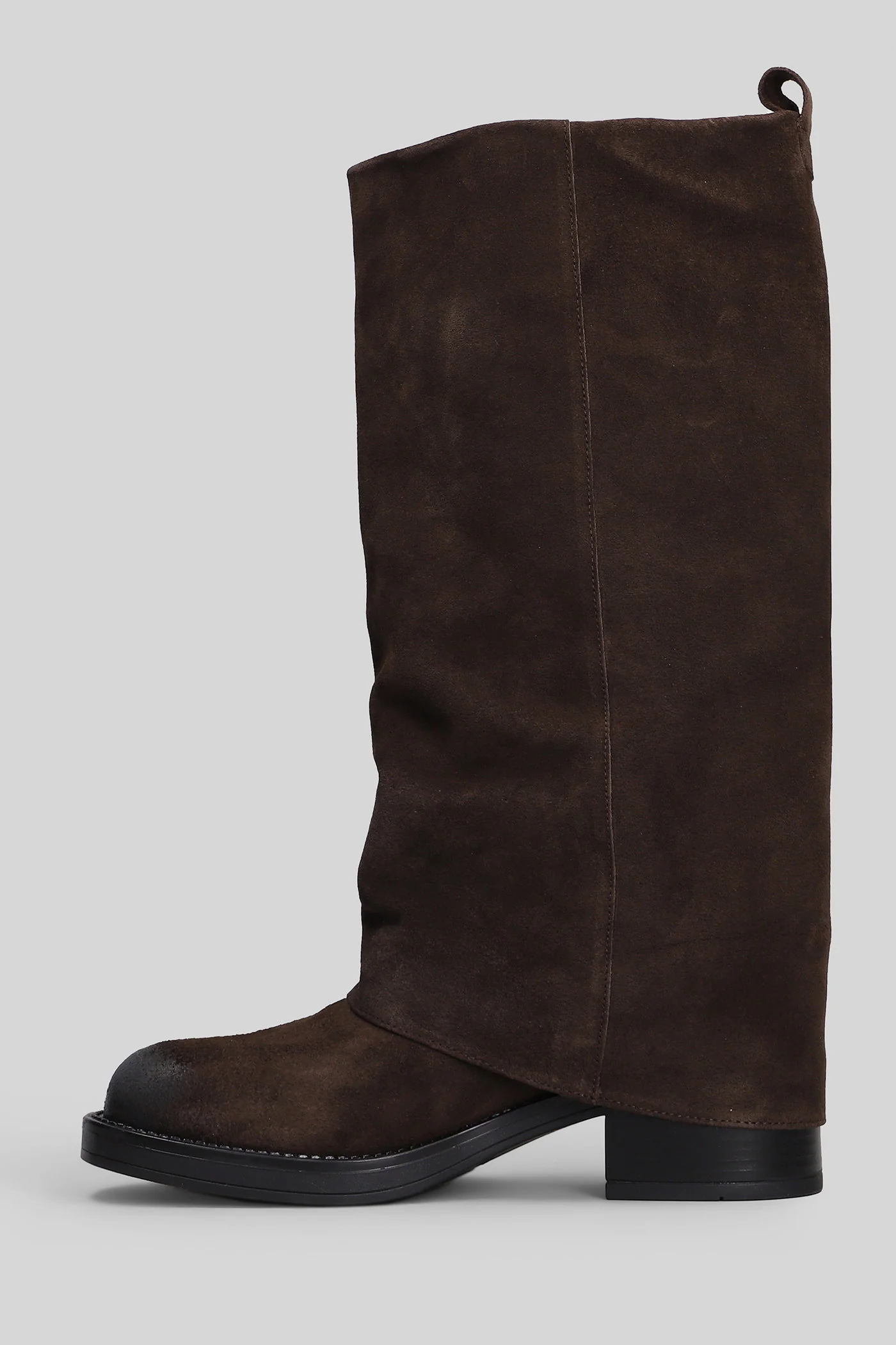 Manchester low heels boots in dark brown suede