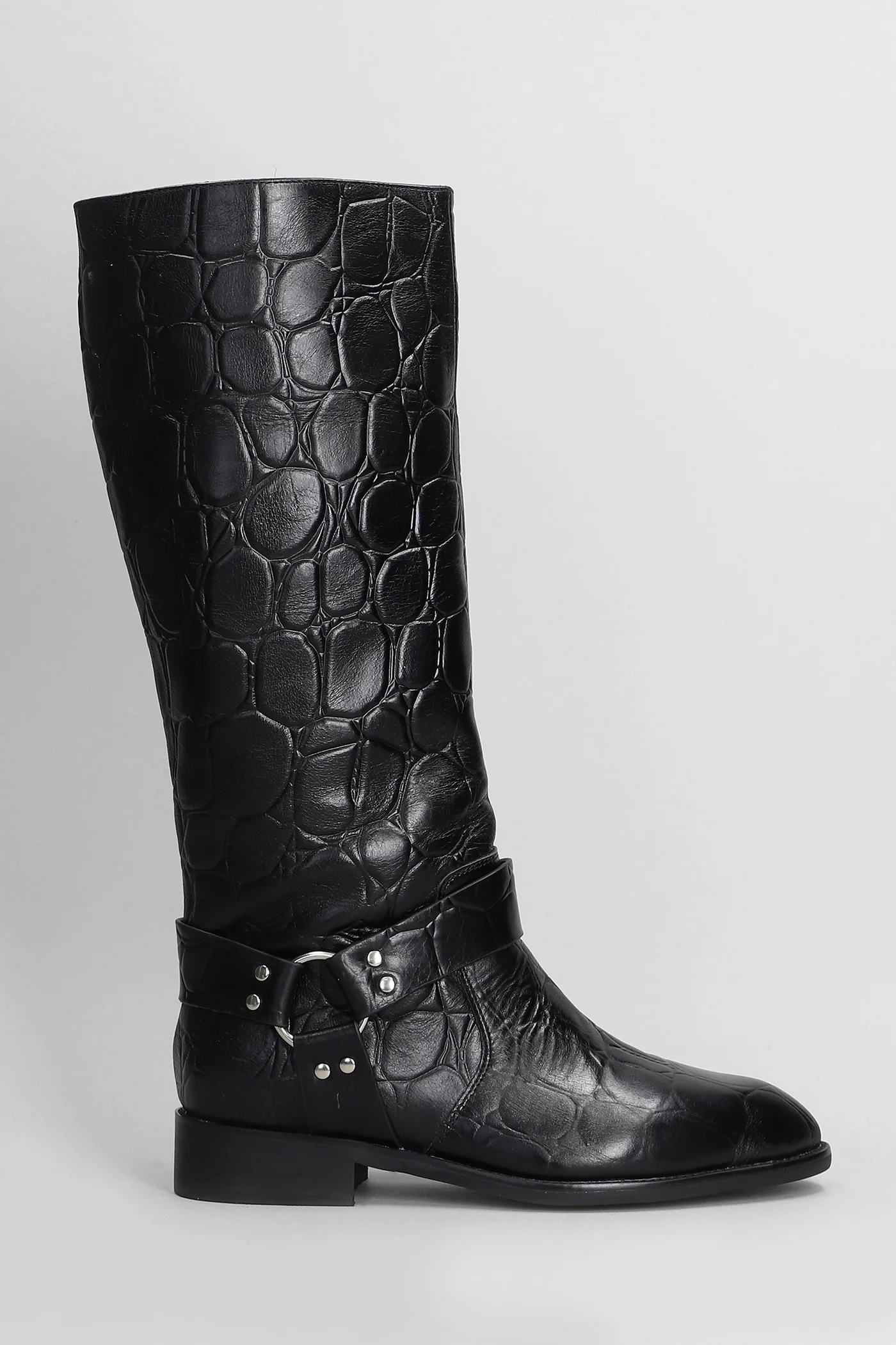 Lulu low heels boots in black leather