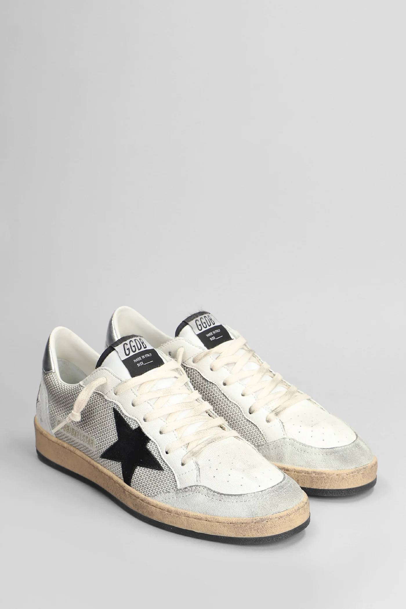 Ball Star Sneakers in white leather and fabric - Image 2