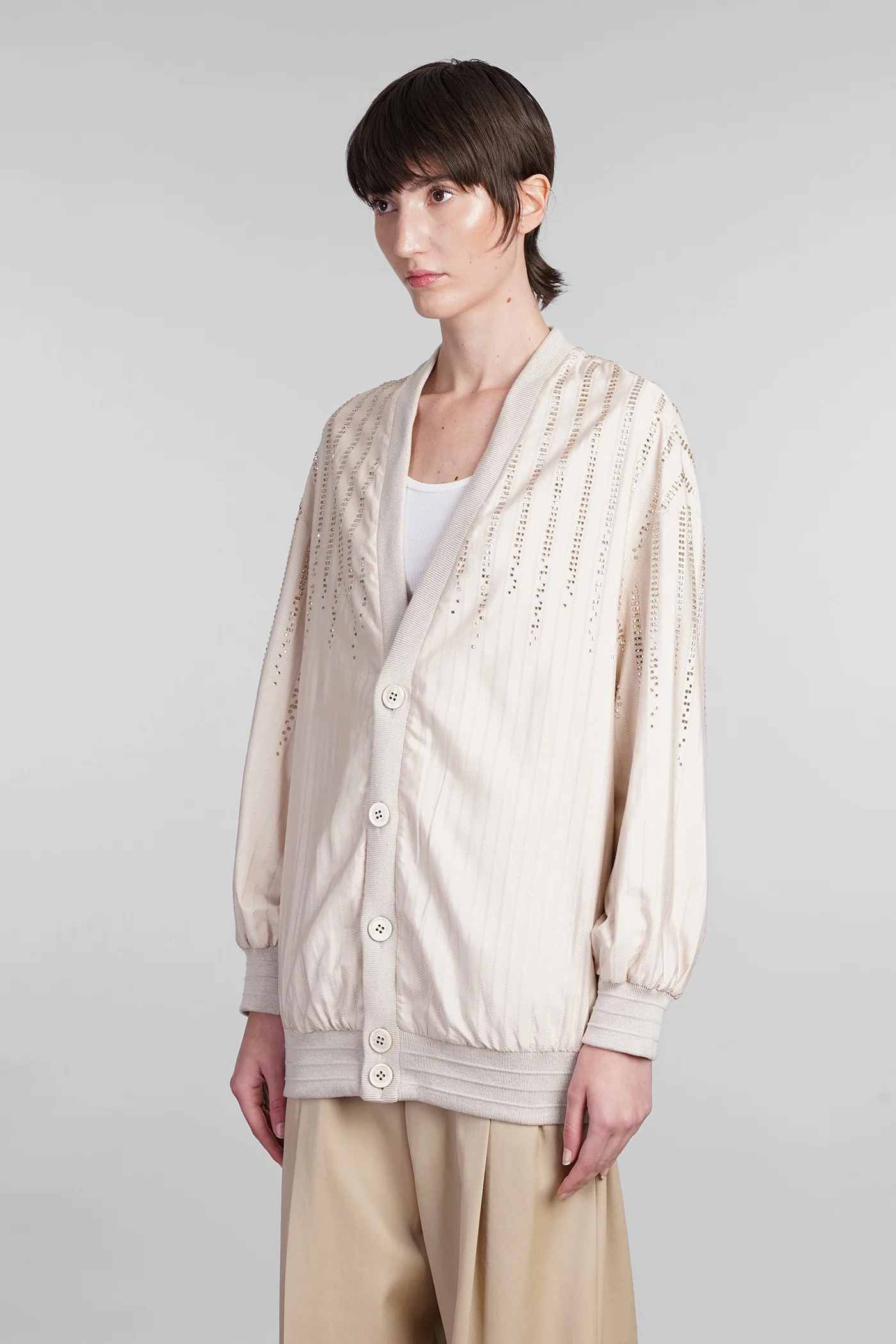 Cardigan in beige silk - Image 4