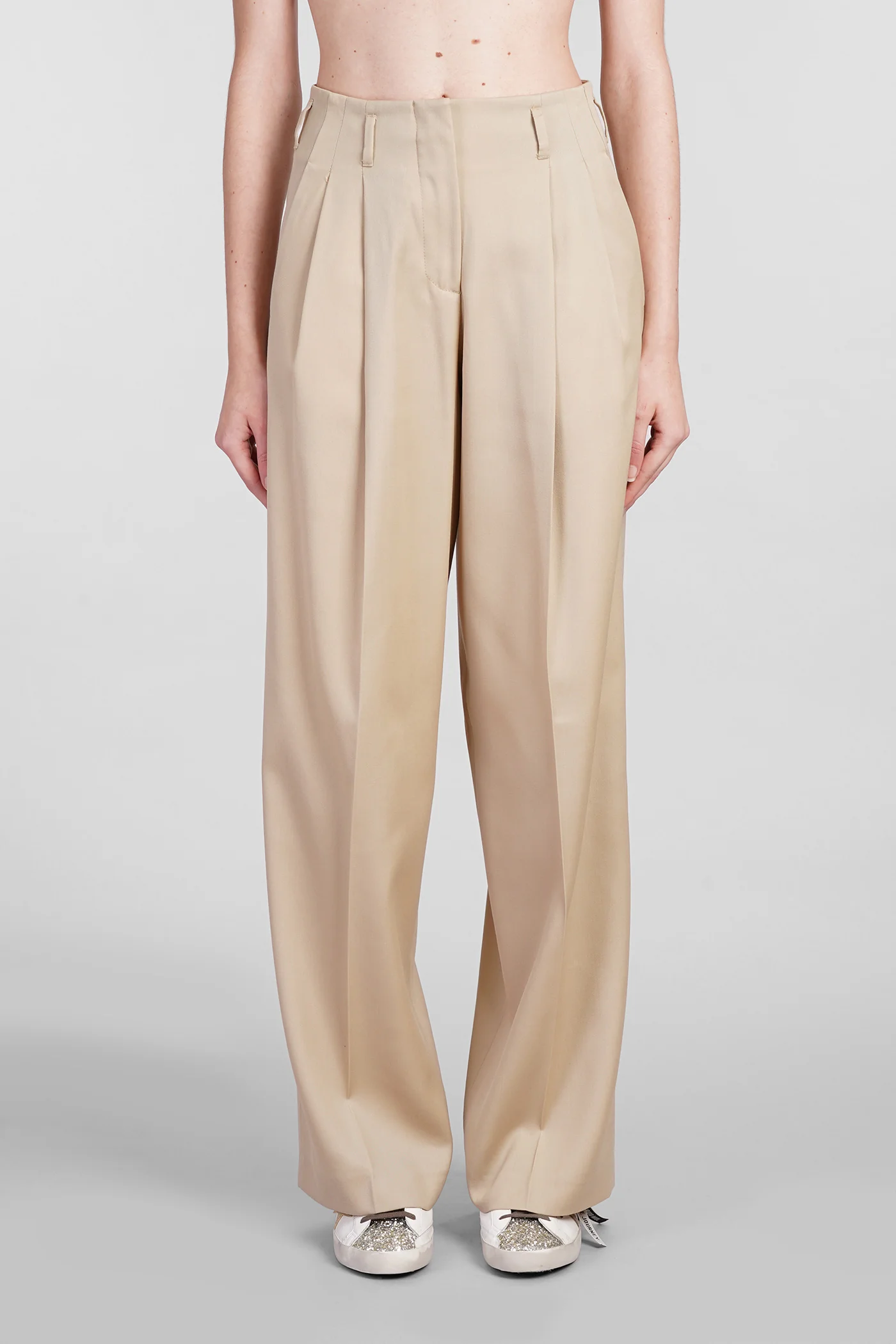 Pants in beige wool
