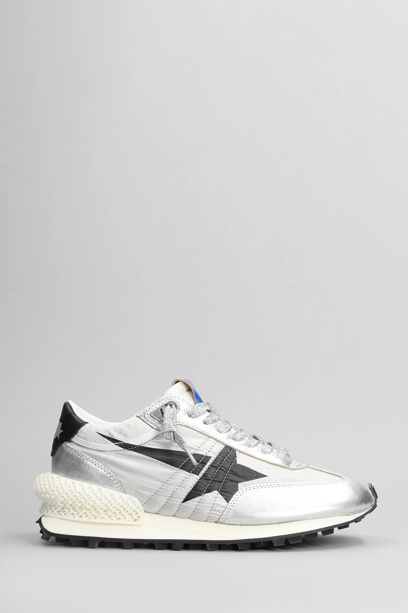 Running Marathon Sneakers in silver leather and fabric