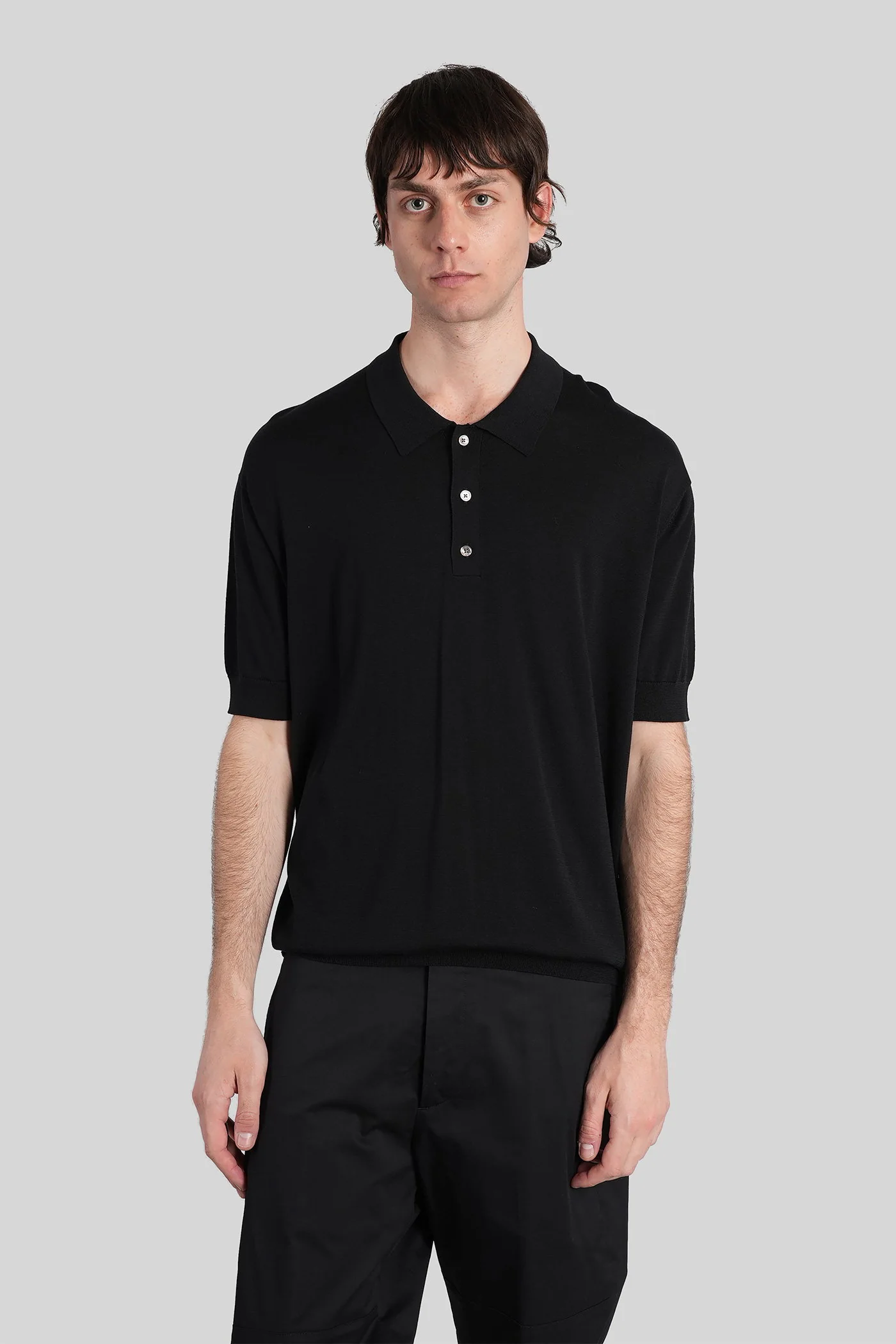 Rasato 16 Polo in black Cotton and silk