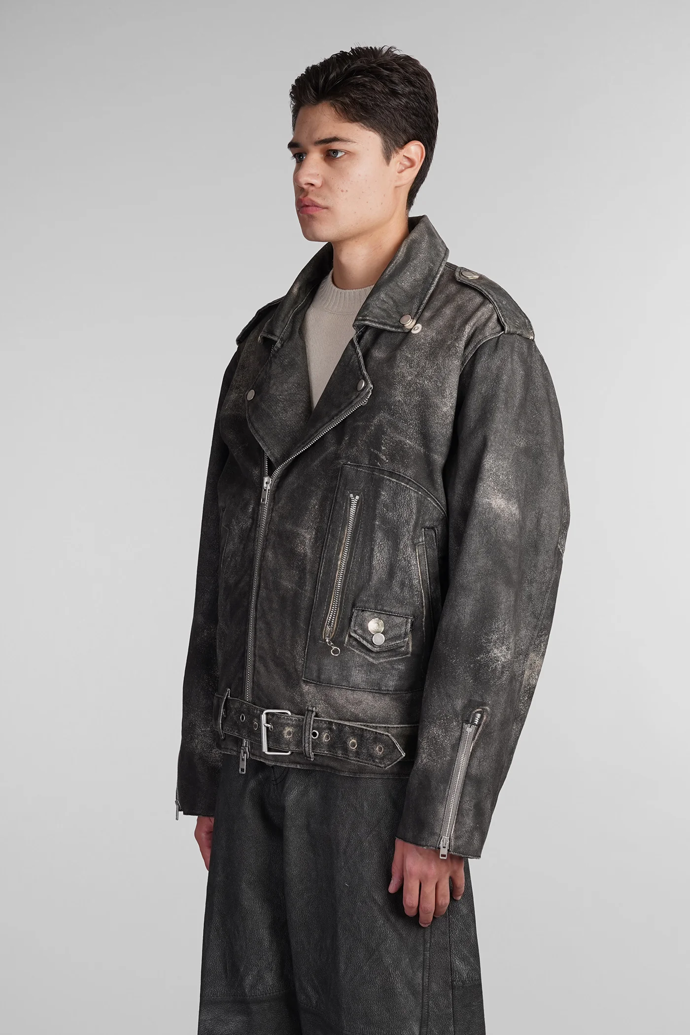 Kay Biker jacket in grey cotton - Image 4