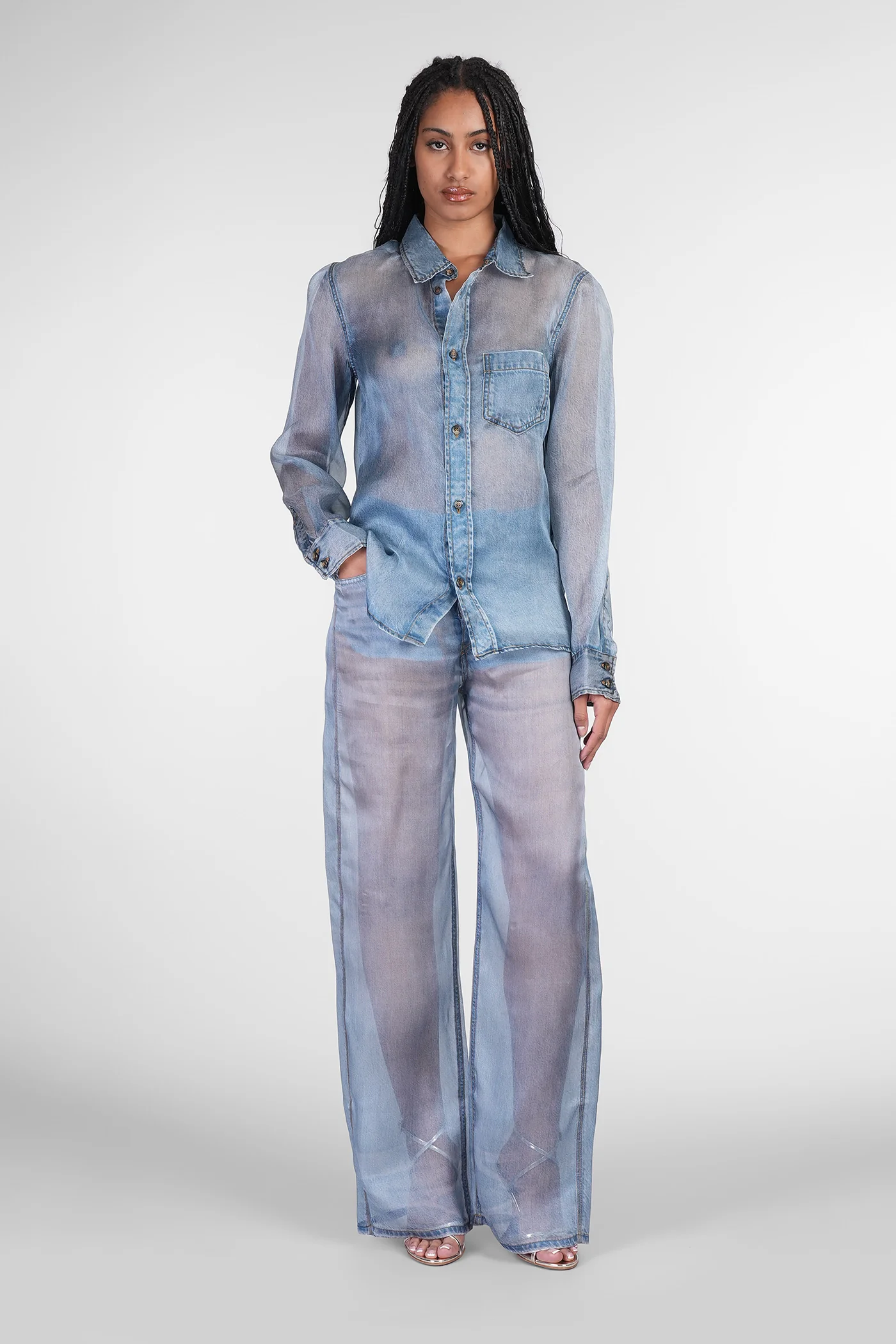 Ronda Shirt in blue silk - Image 2