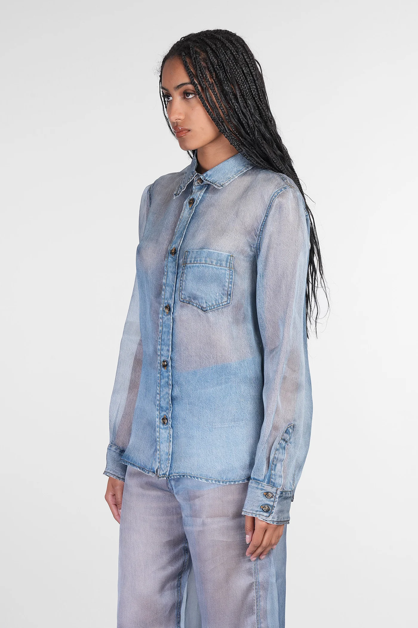 Ronda Shirt in blue silk - Image 4