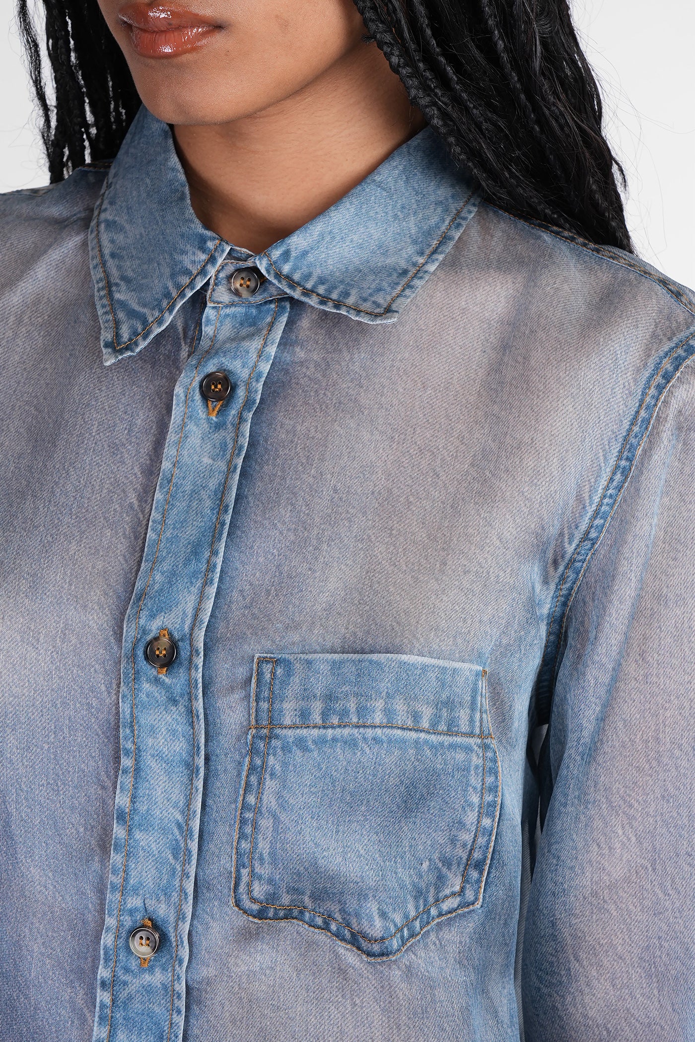 Ronda Shirt in blue silk - Image 5