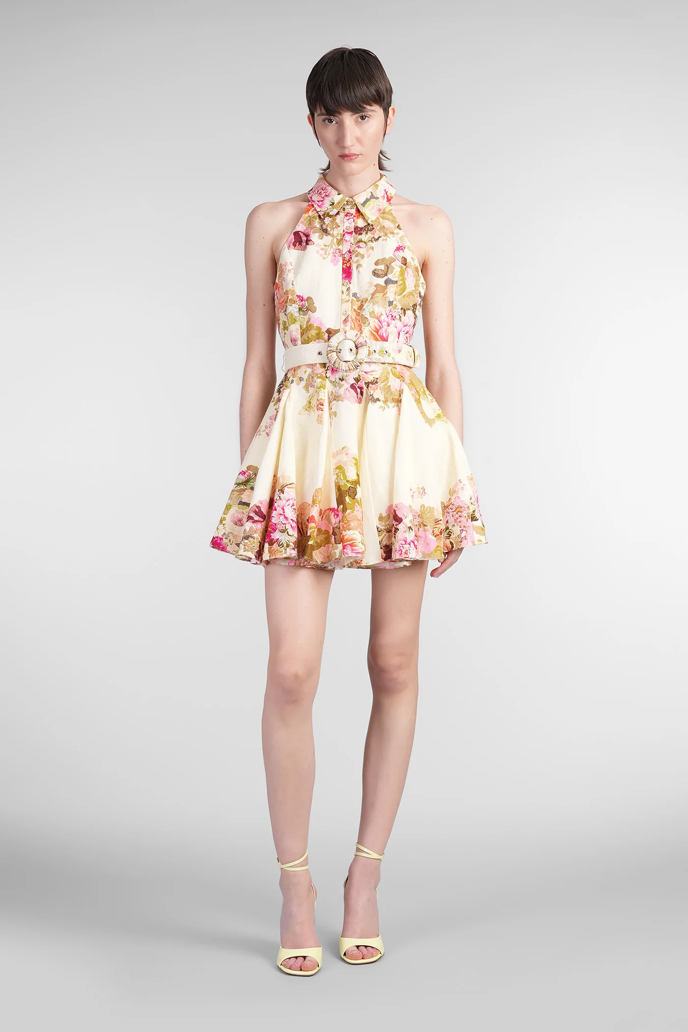 Mini dress in beige linen