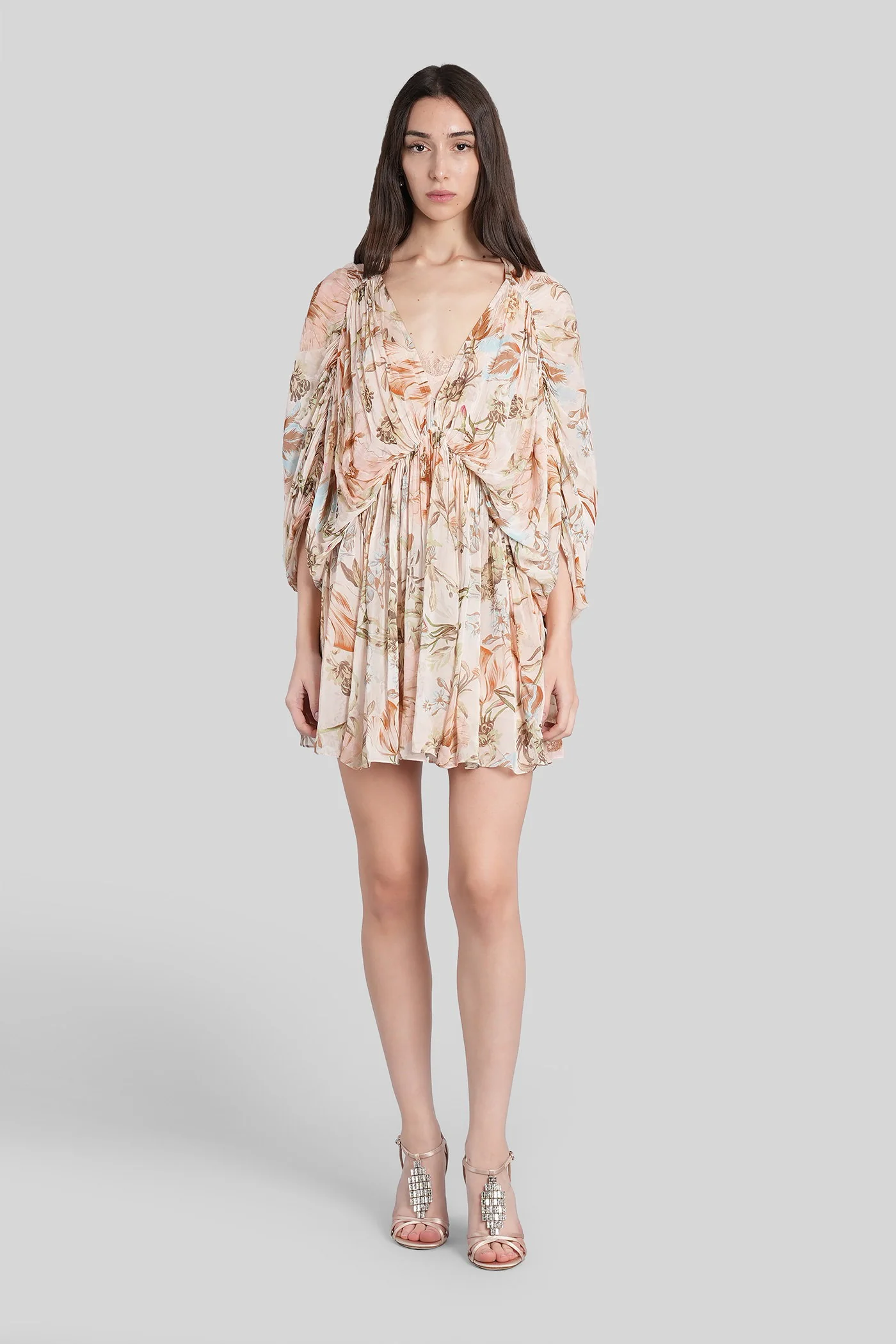 Mini dress in beige viscose