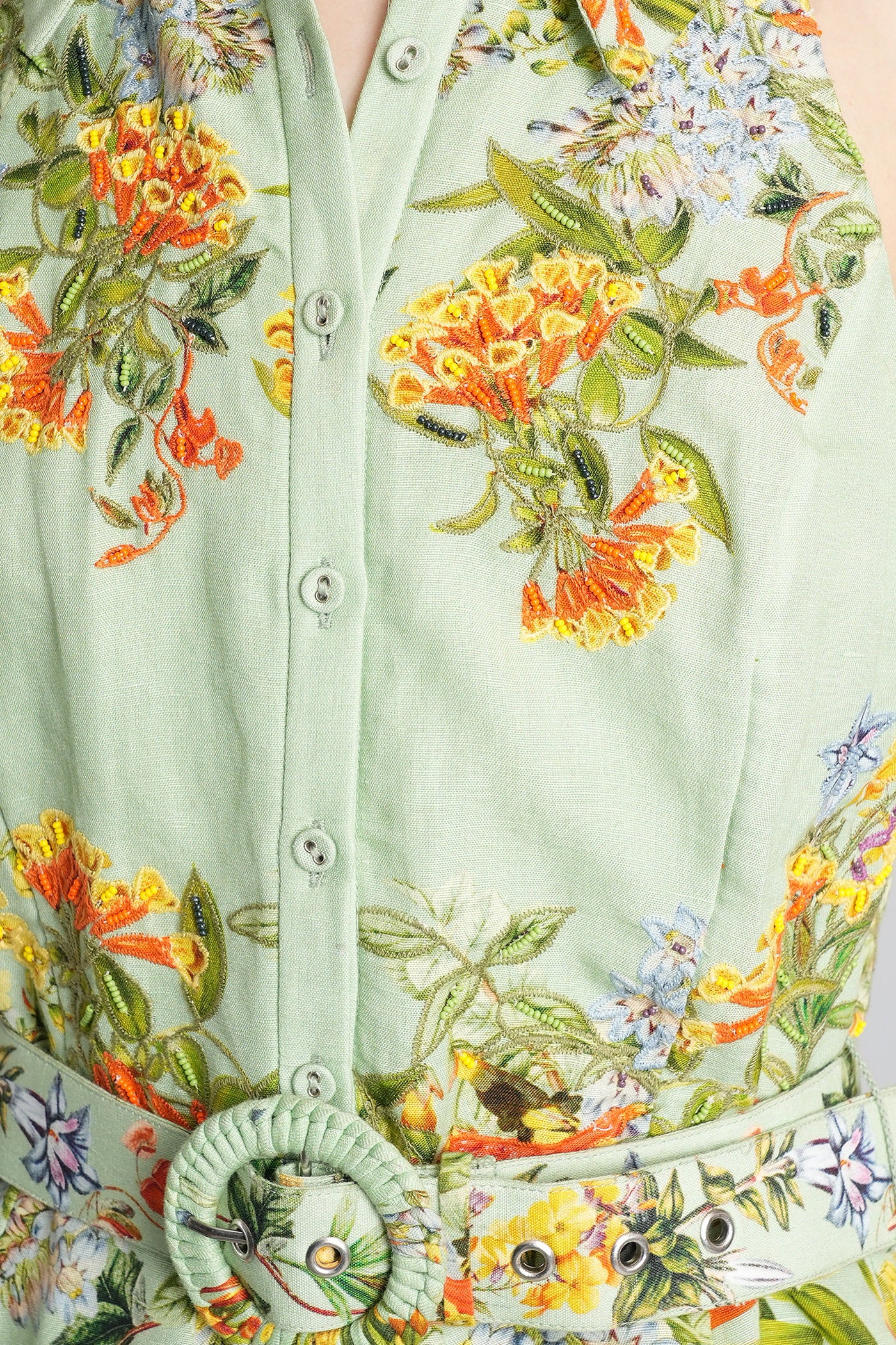 Mini dress in green cotton and linen - Image 5