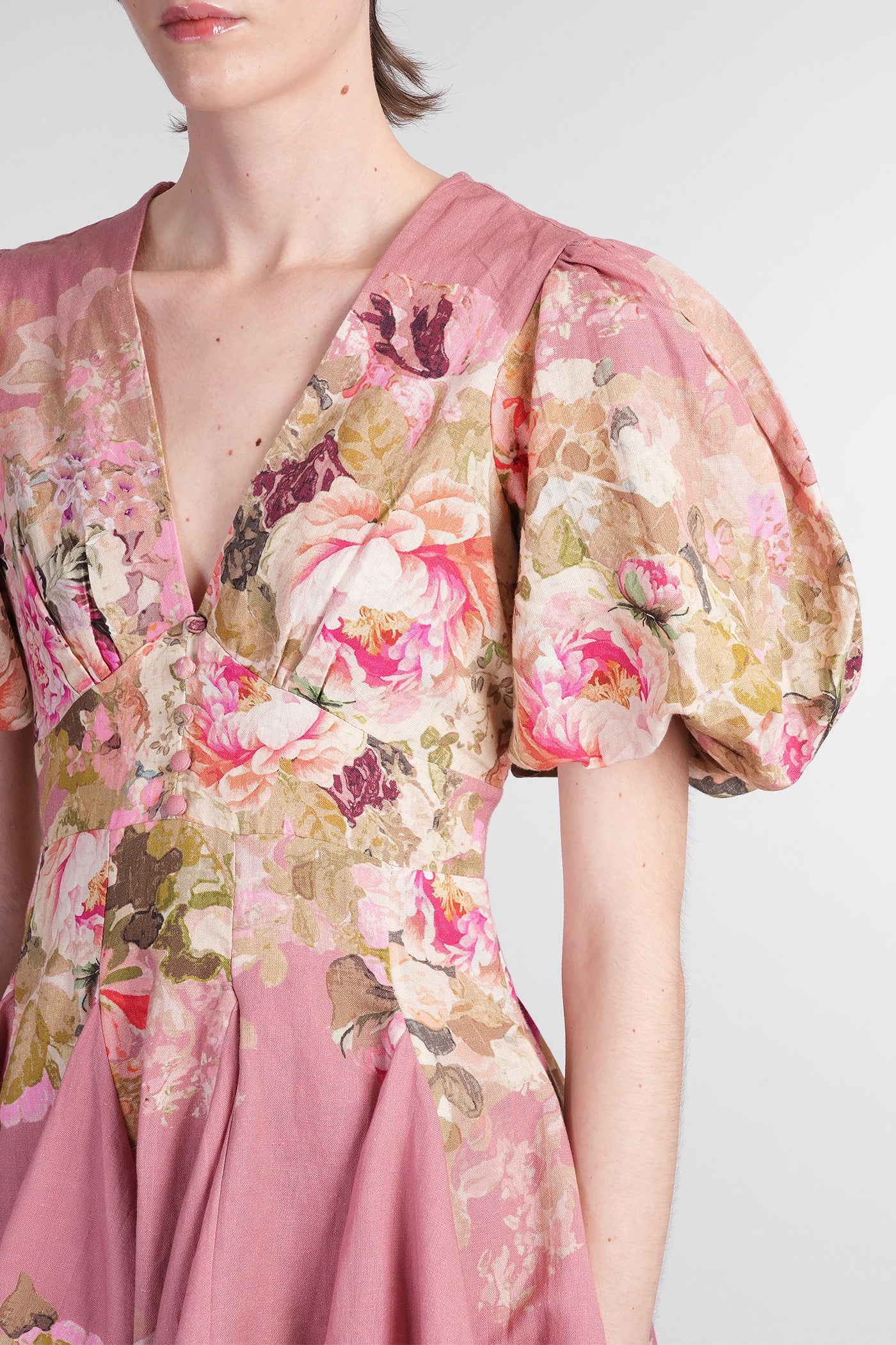 Mini dress in rose-pink linen - Image 5