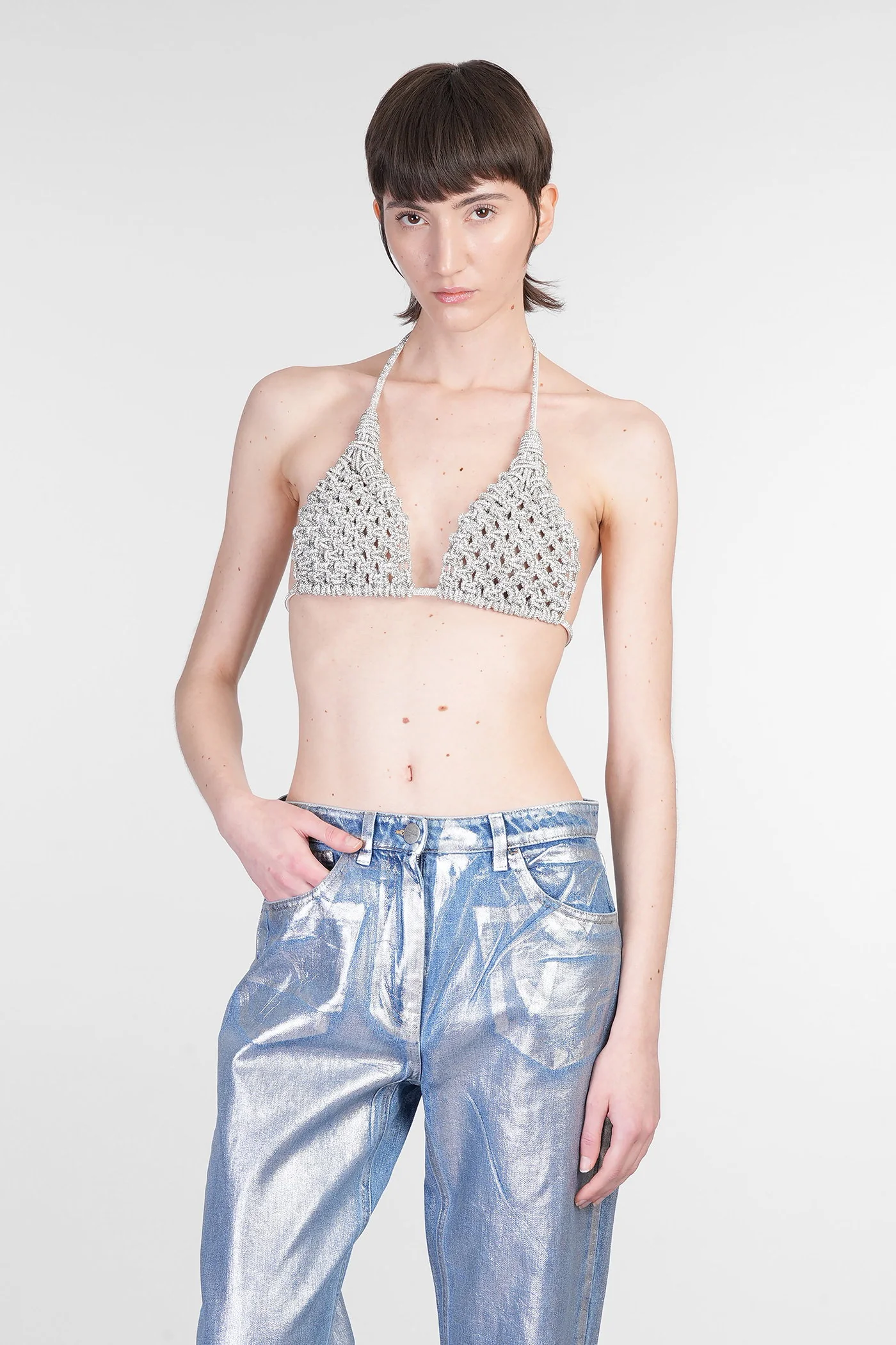 Diamond bra Topwear in silver Resin