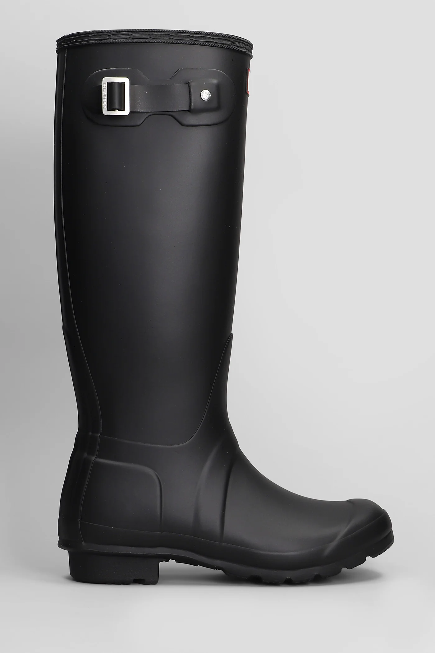 Original tall low heels boots in black rubber/plasic