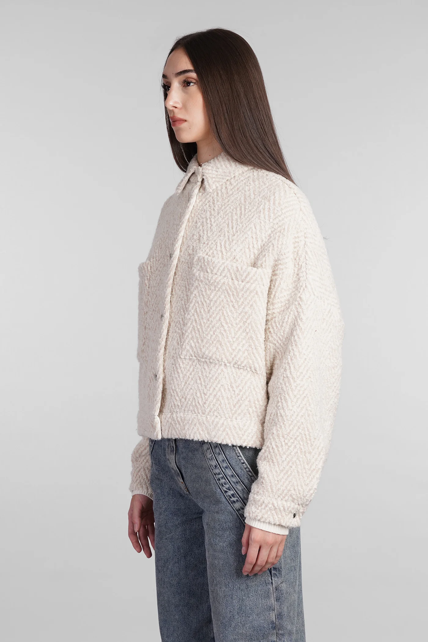 Serza Bomber Jacket in beige wool - Image 4
