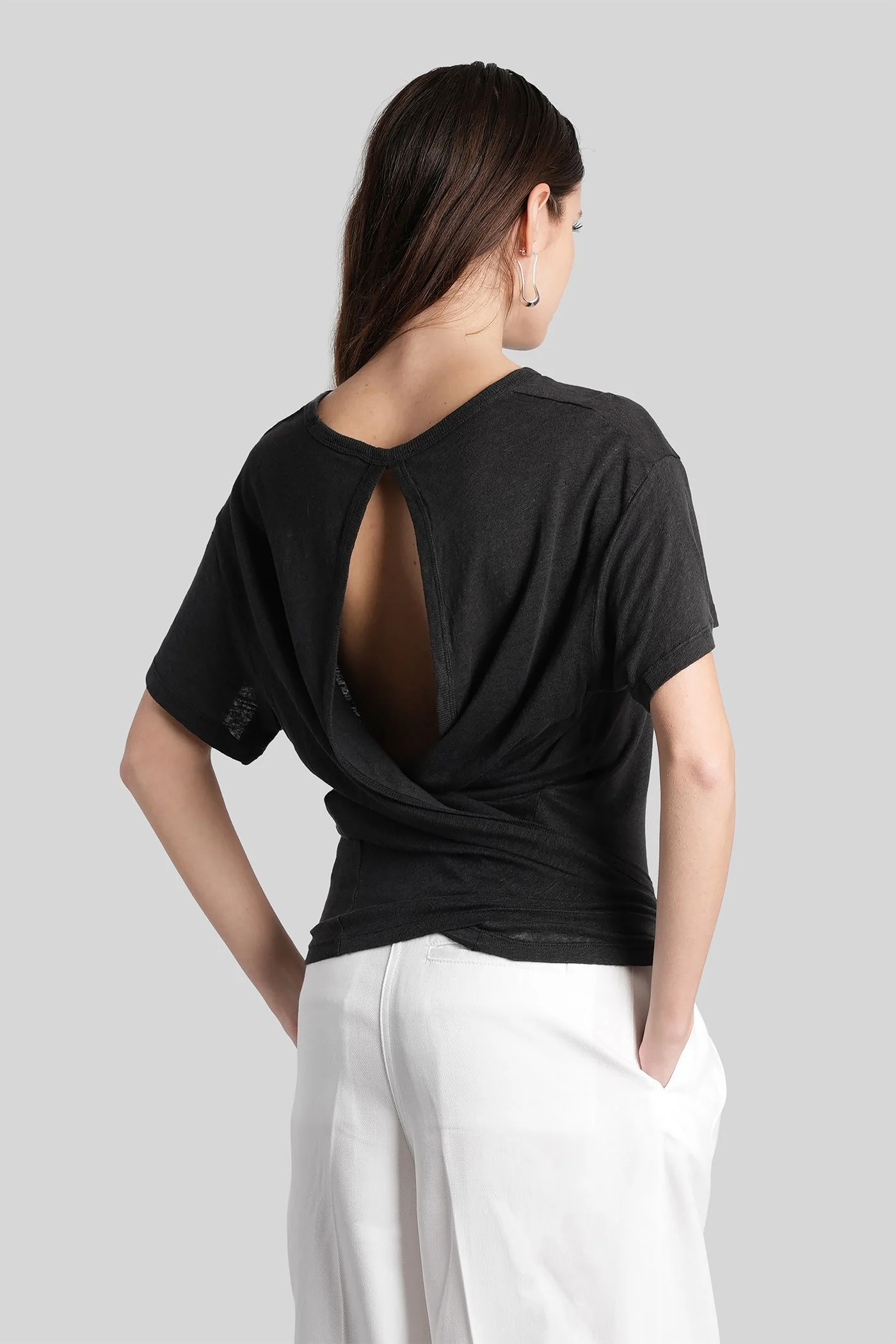 Sorenza T-Shirt in black linen - Image 3