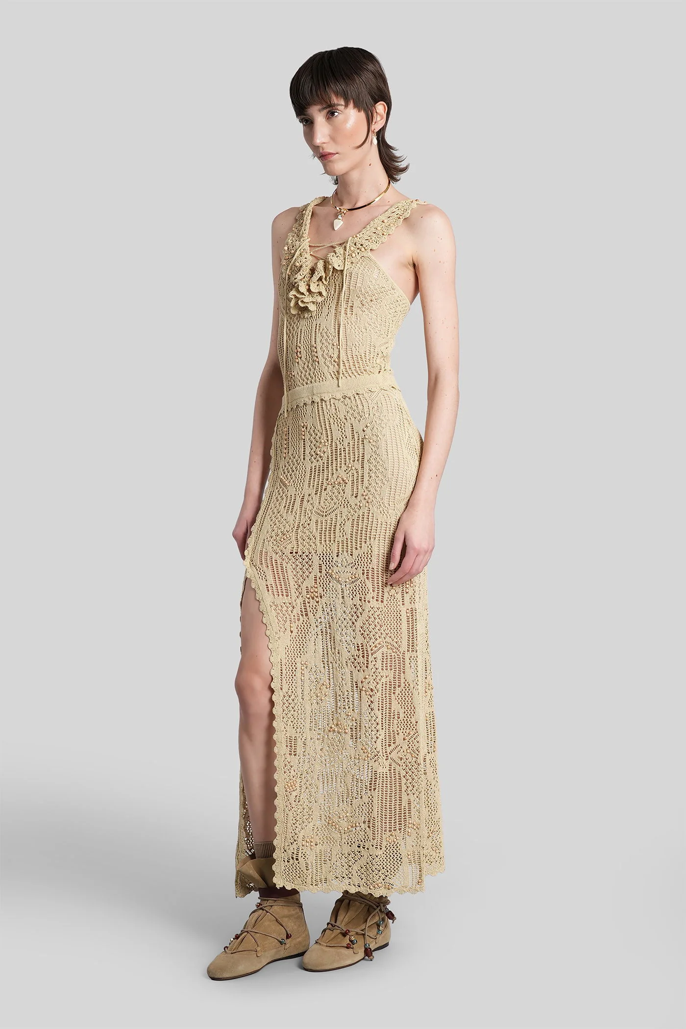 Ornella Long dress in beige cotton - Image 4