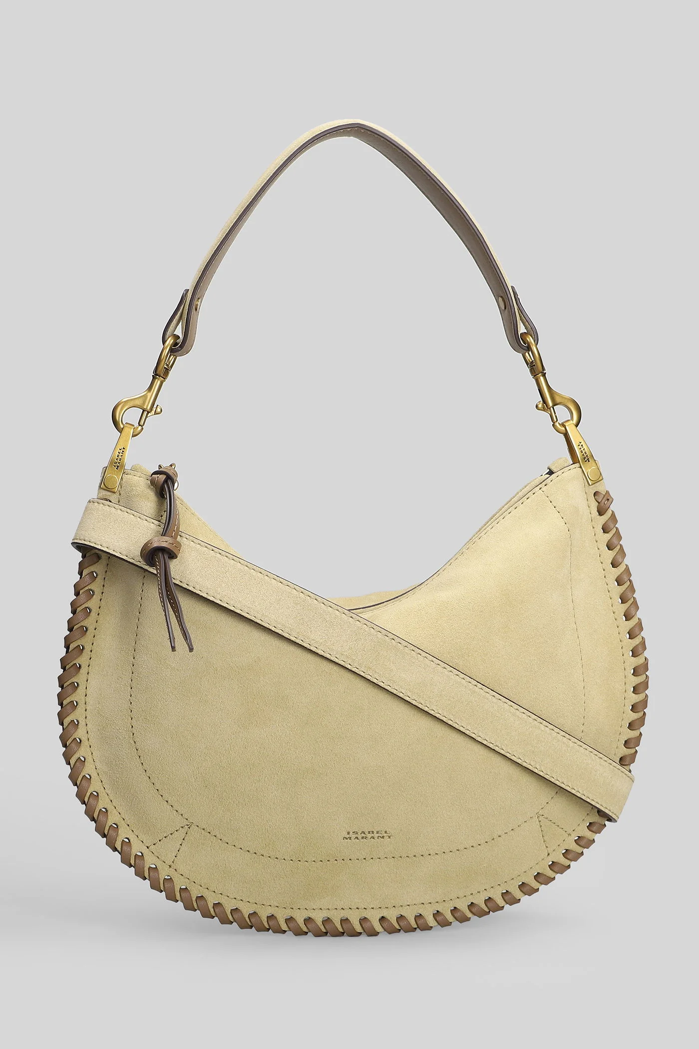 Oskan soft zip Shoulder bag in beige suede