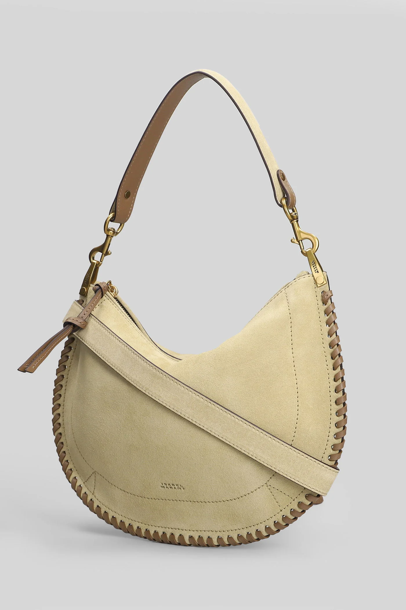 Oskan soft zip Shoulder bag in beige suede - Image 2