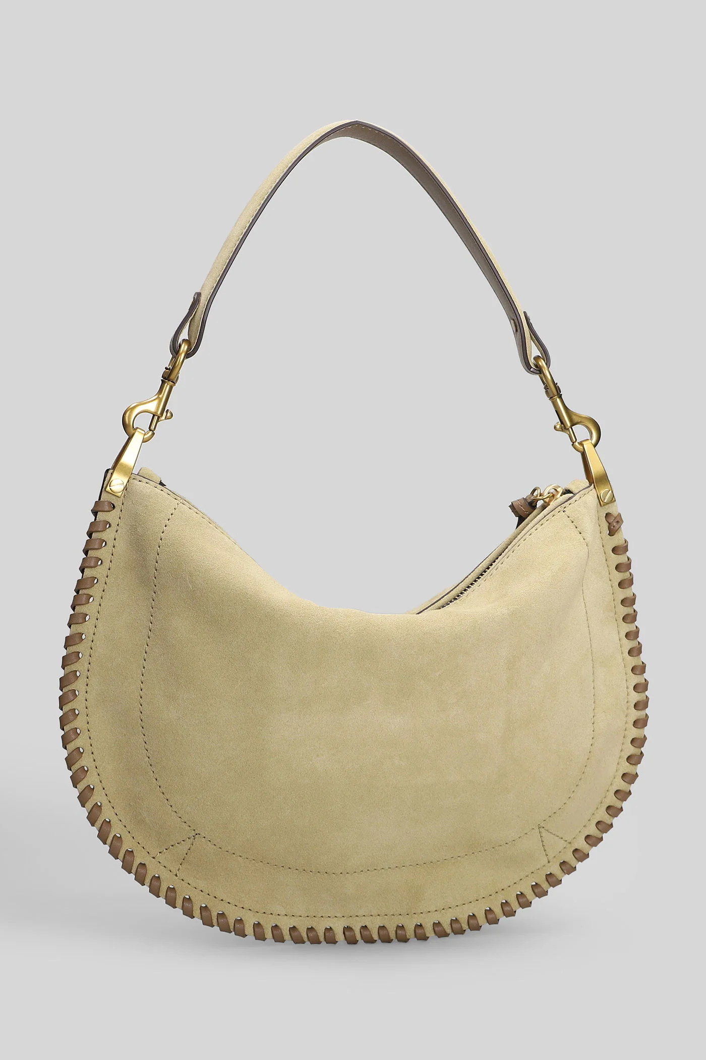 Oskan soft zip Shoulder bag in beige suede - Image 3