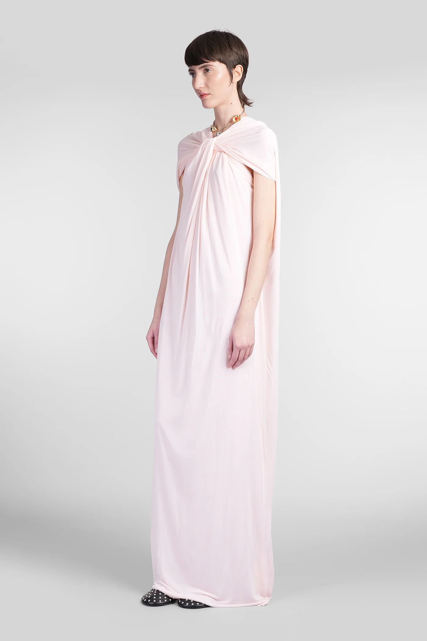 Long dress in rose-pink viscose - Image 4