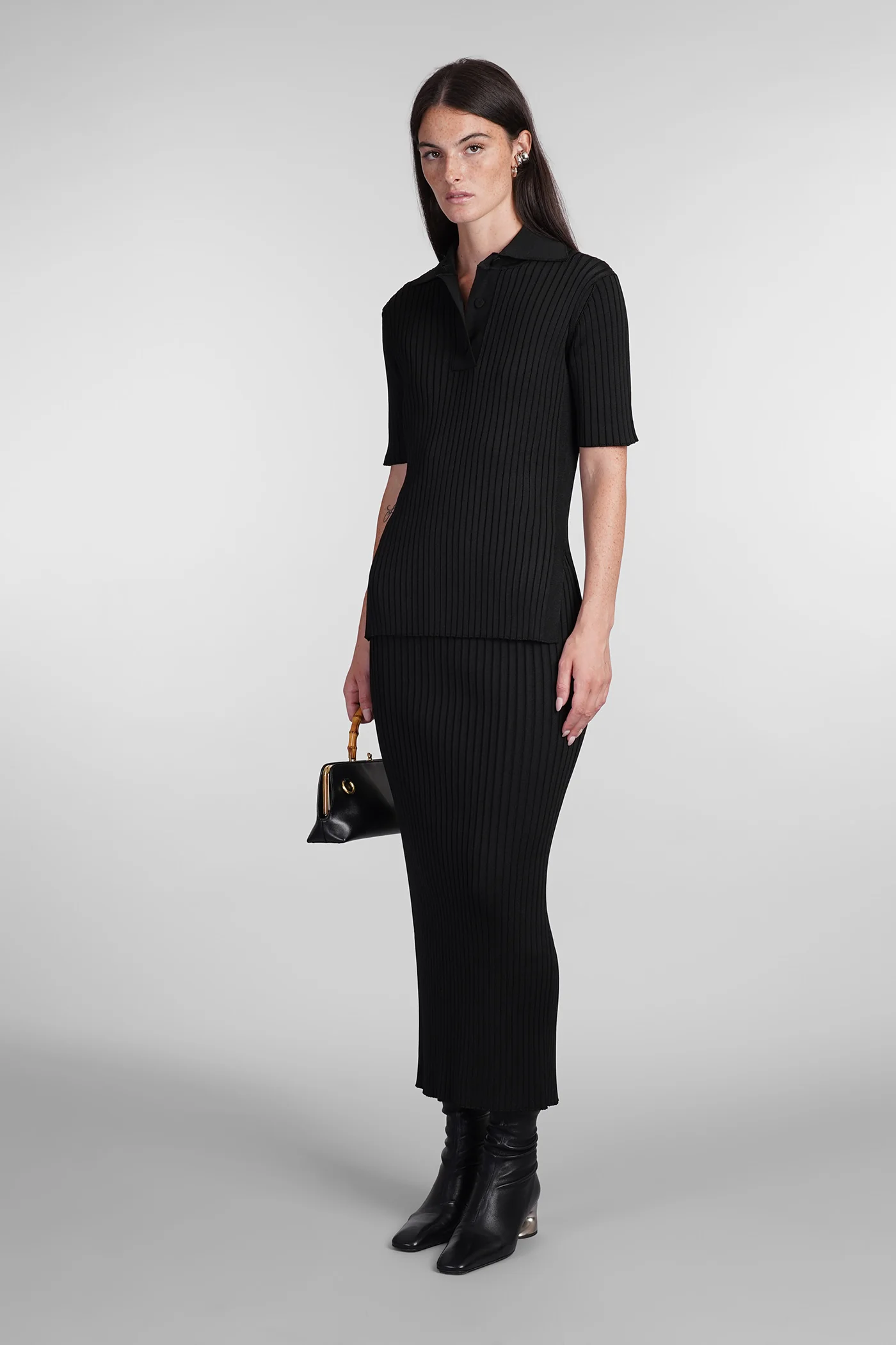 Polo in black viscose - Image 2