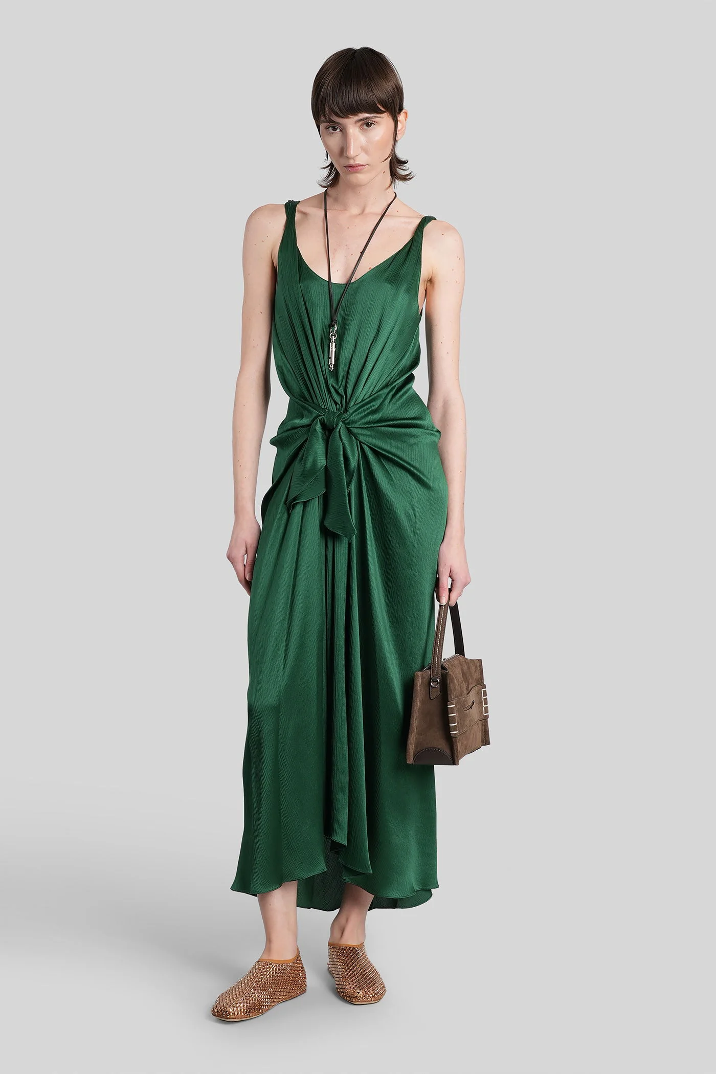 Long dress in green silk