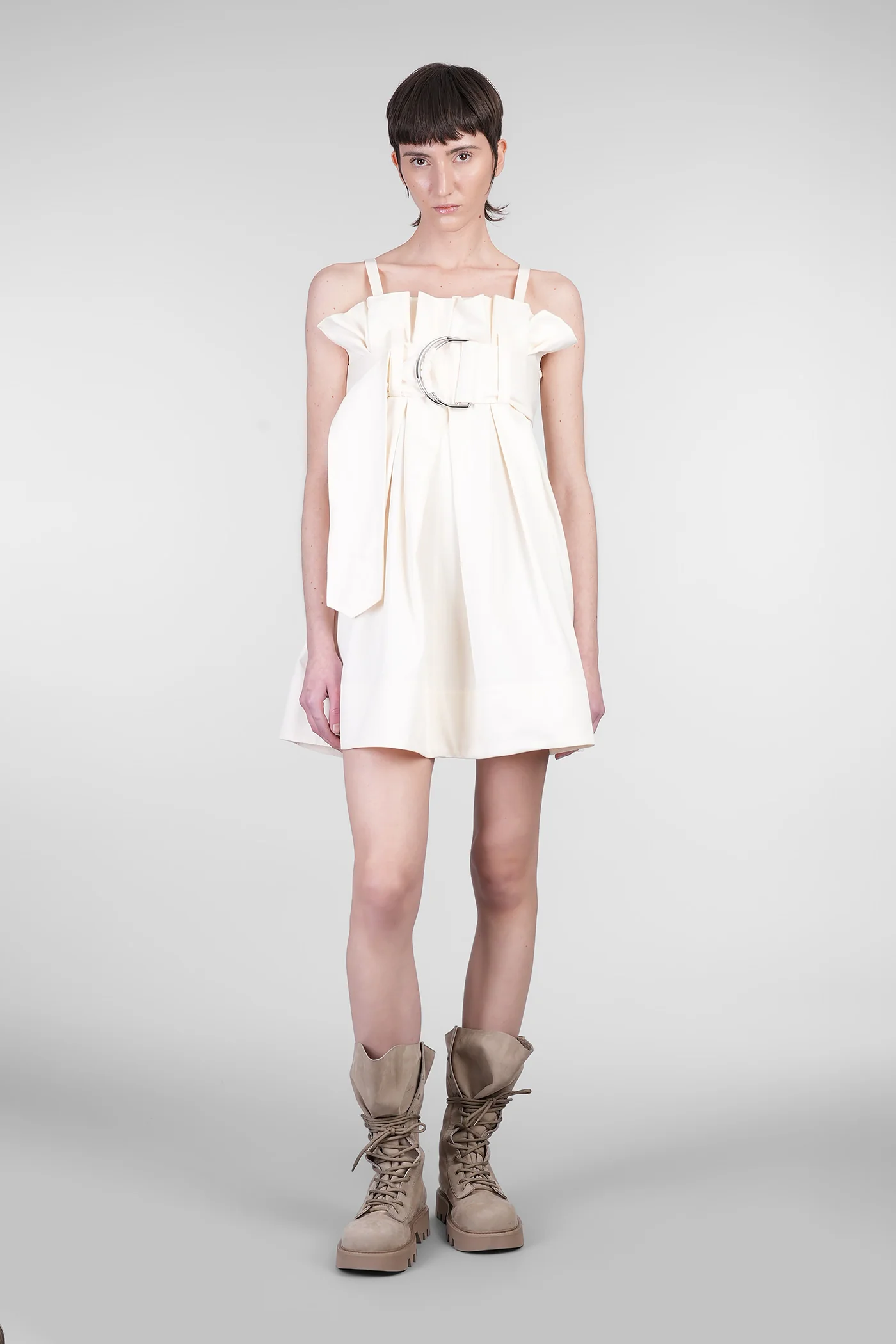 Mini dress in beige cotton