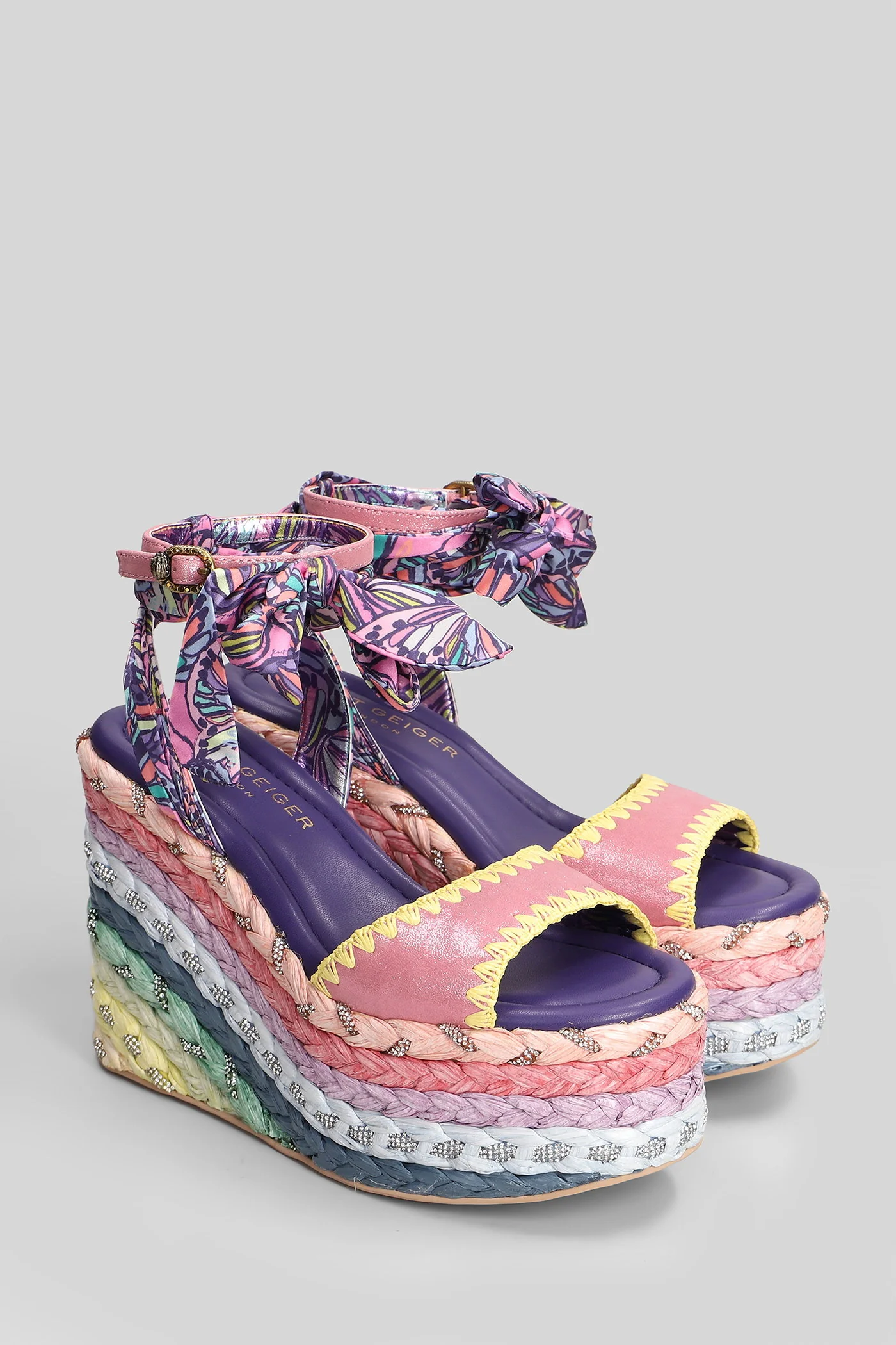 Chelsea Scarf Wedge Wedges in rose-pink leather and fabric - Image 2