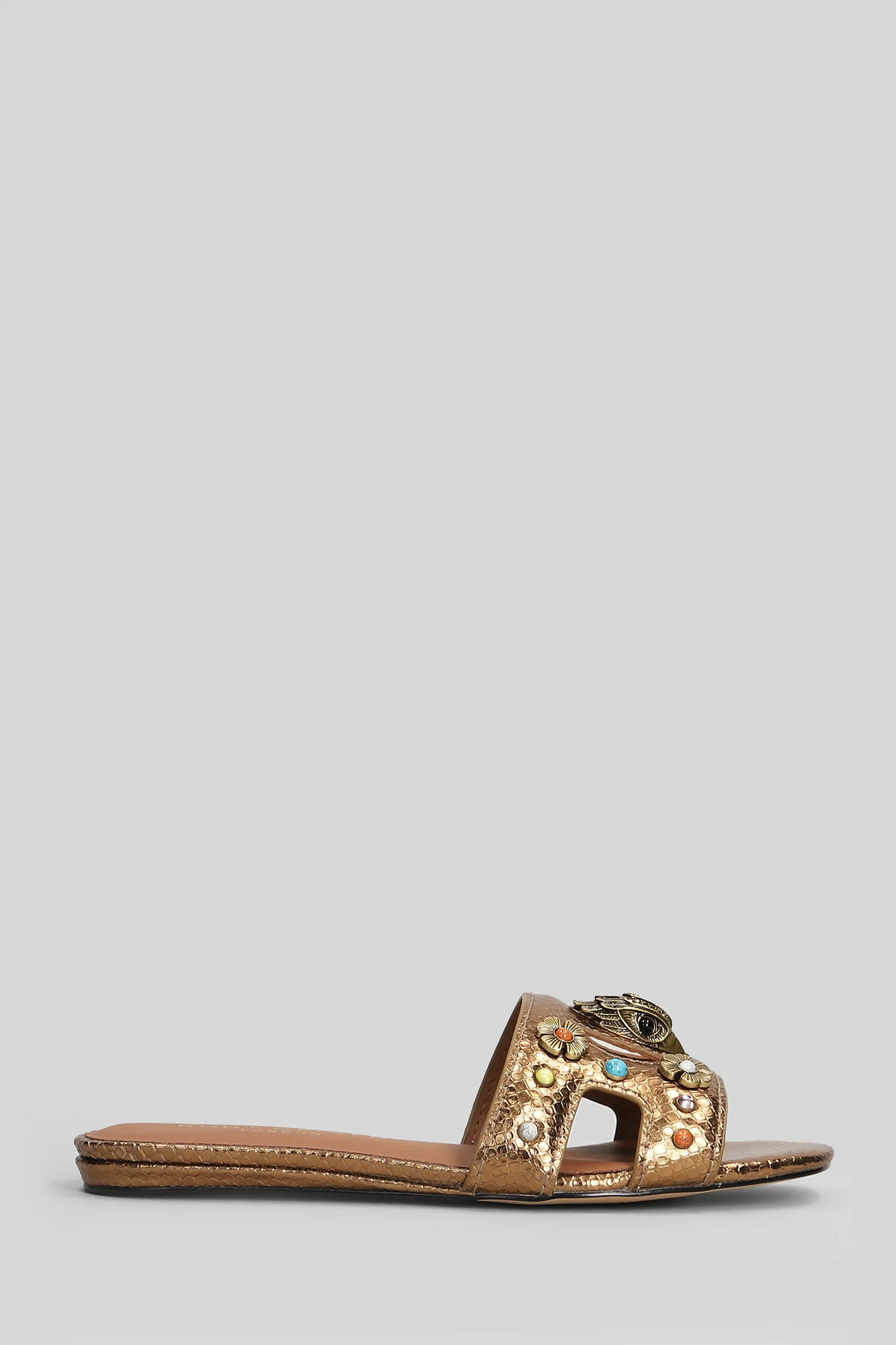 Eagle Cut Out Flat sandal-slipper in bronze leather