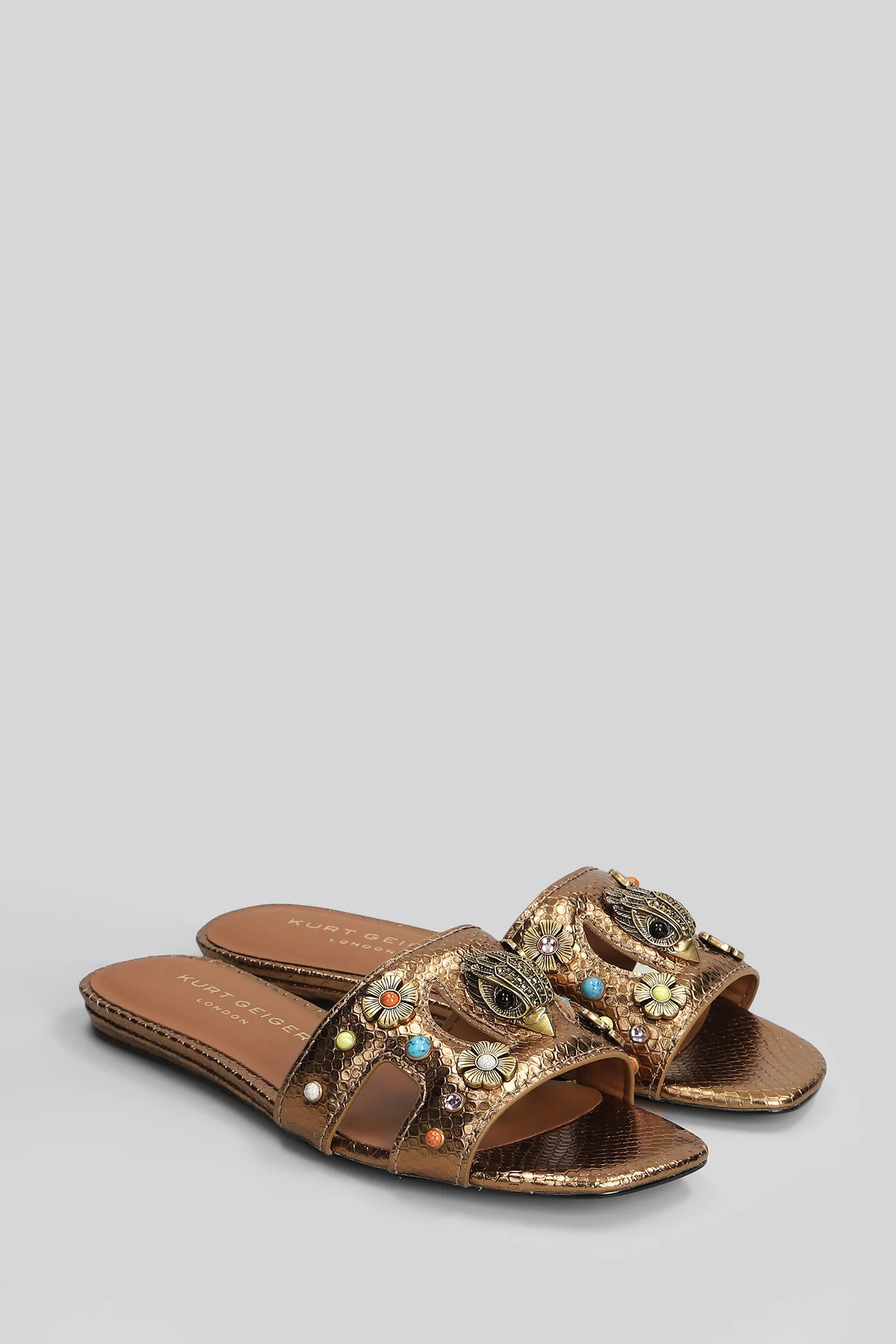 Eagle Cut Out Flat sandal-slipper in bronze leather - Image 2