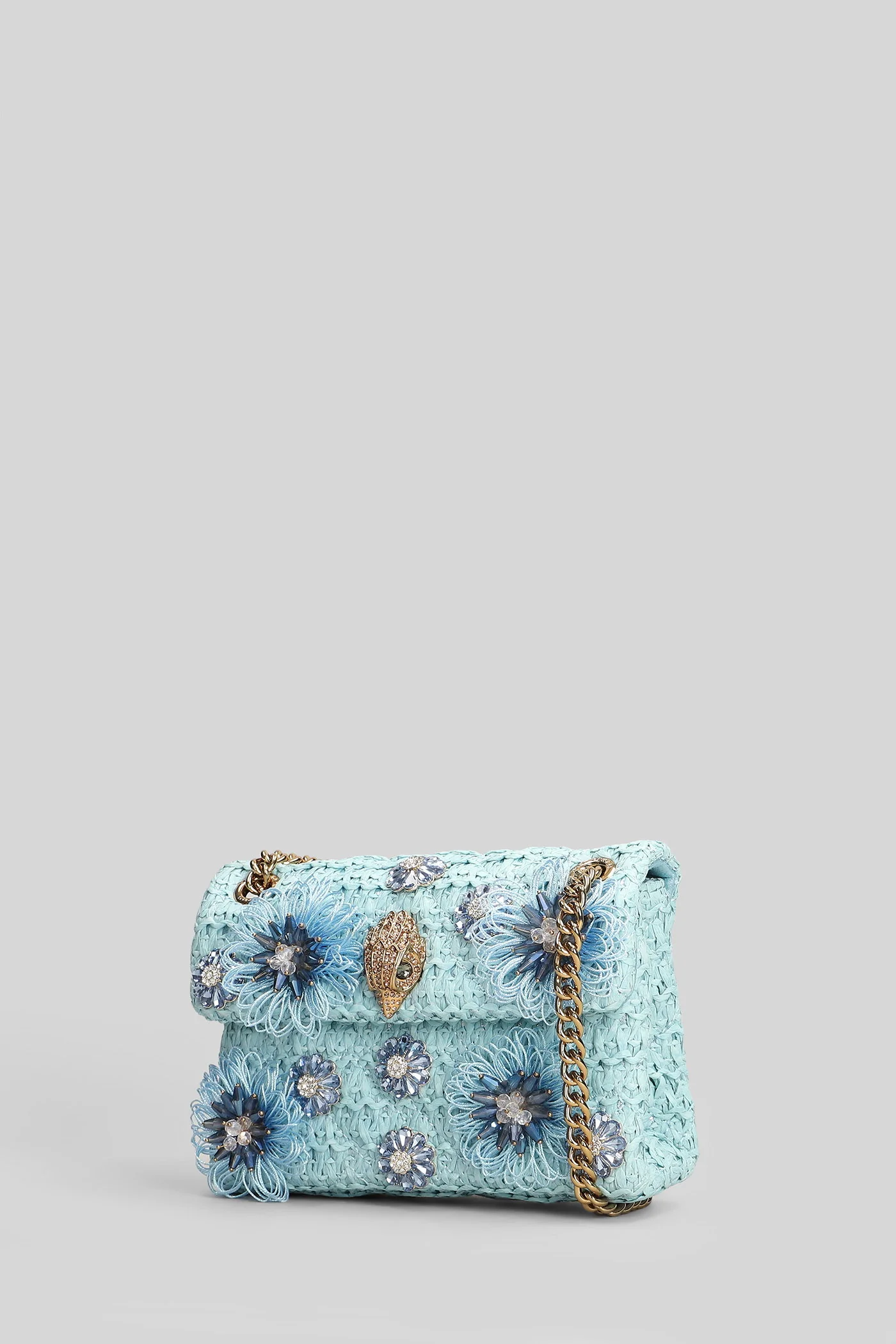 Mini Kensington Shoulder bag in cyan raffia - Image 2