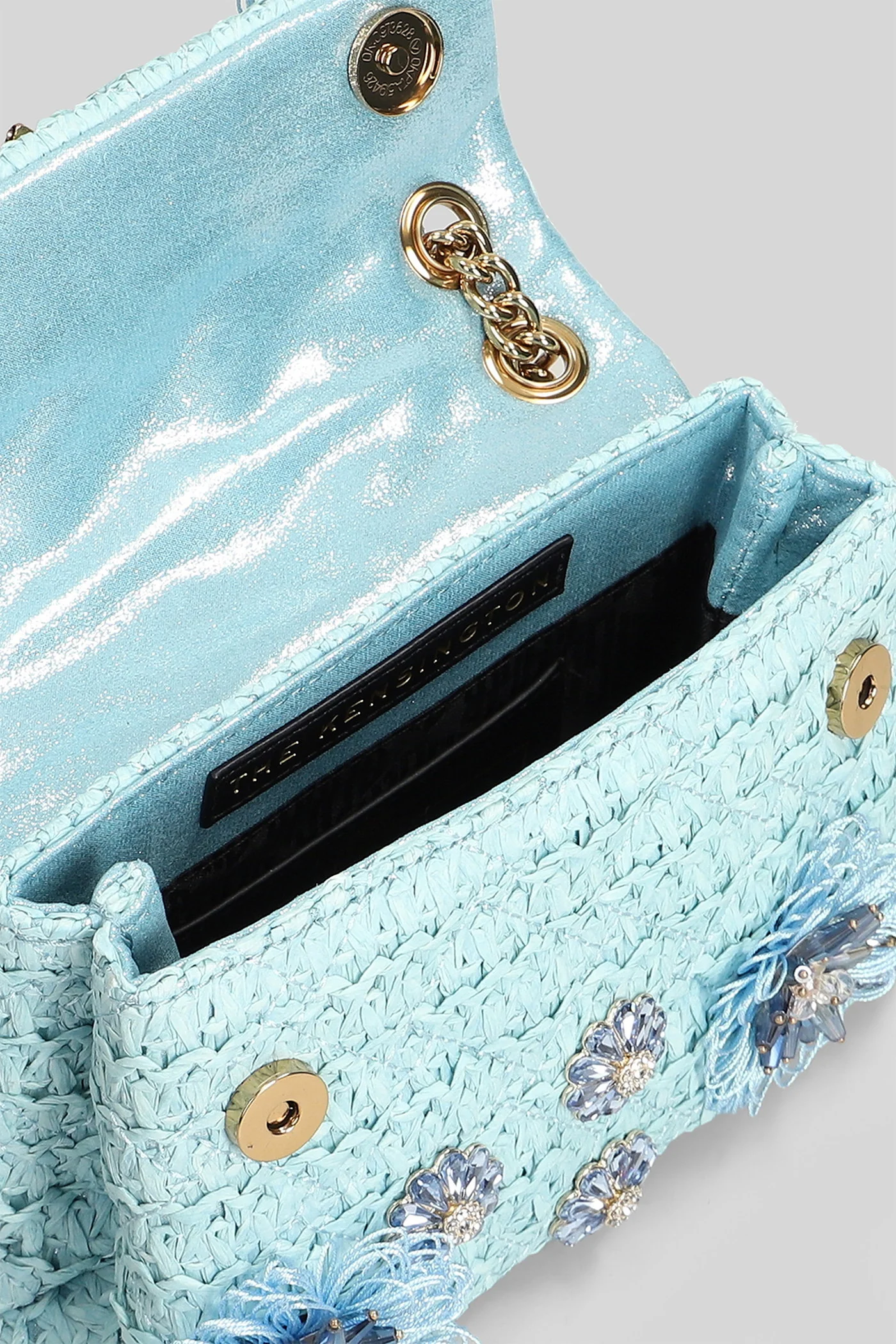 Mini Kensington Shoulder bag in cyan raffia - Image 4