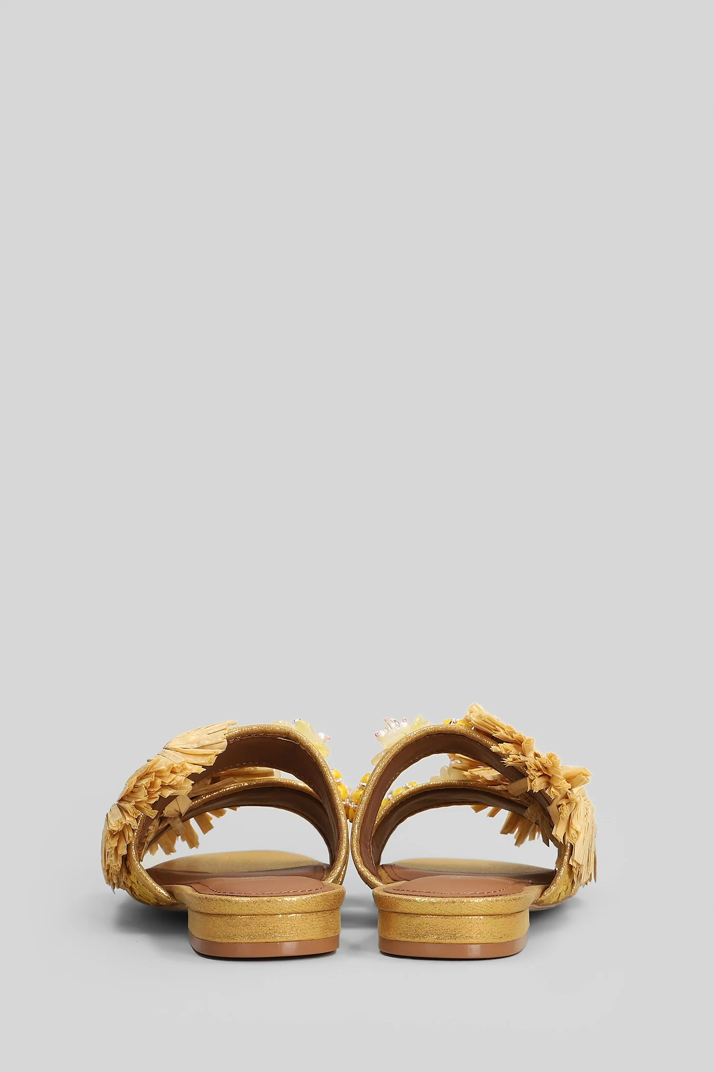 Raffia Buckle Flat sandal-slipper in yellow leather and fabric - Image 4