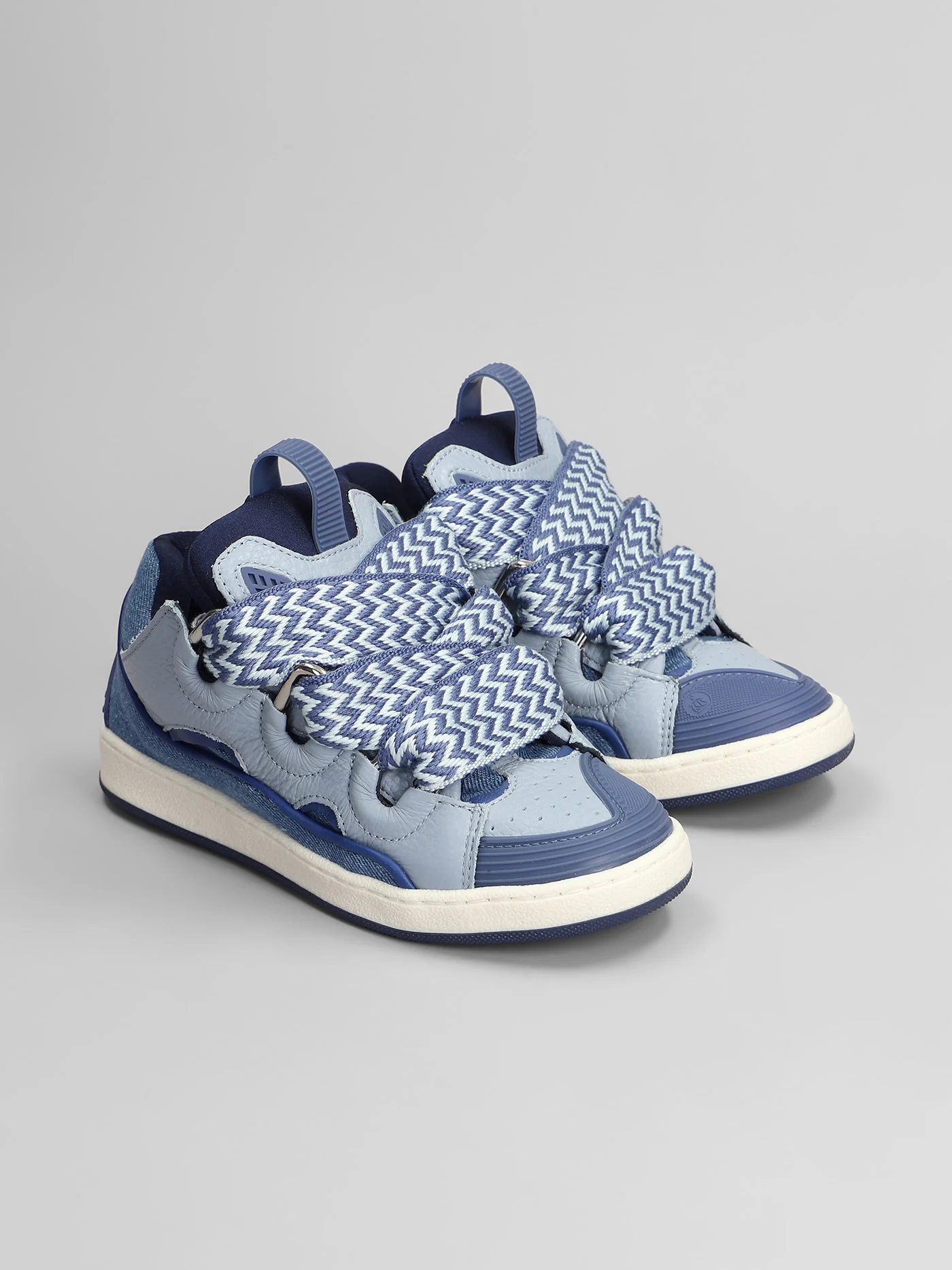 Curb Sneakers in blue leather and fabric - Image 2