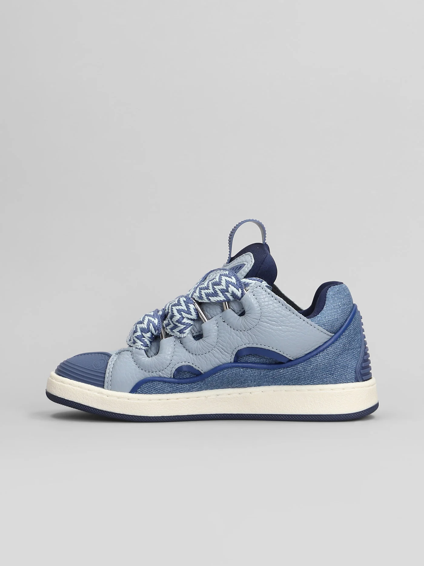 Curb Sneakers in blue leather and fabric - Image 3
