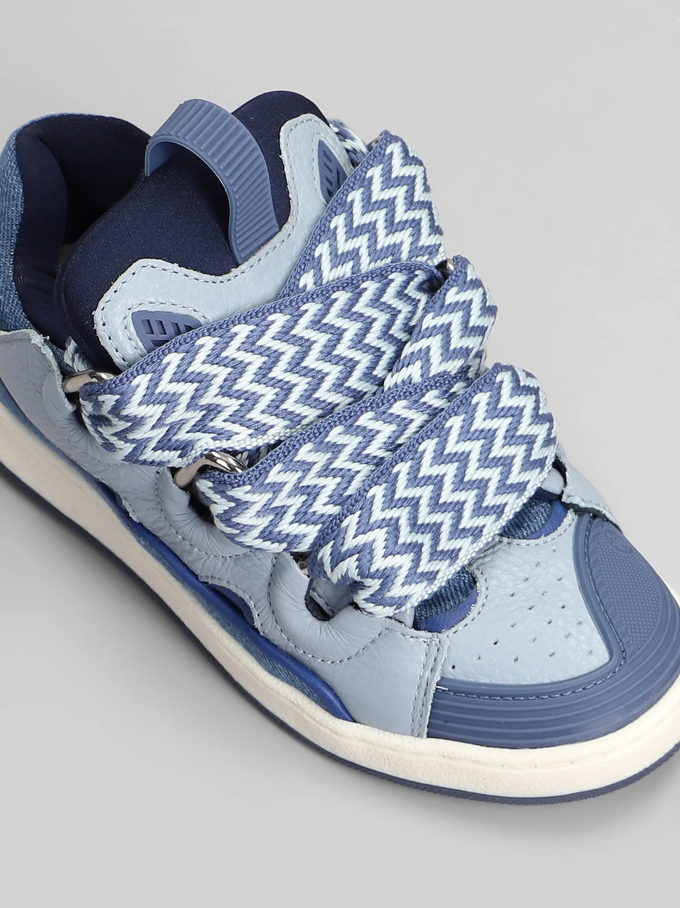 Curb Sneakers in blue leather and fabric - Image 5