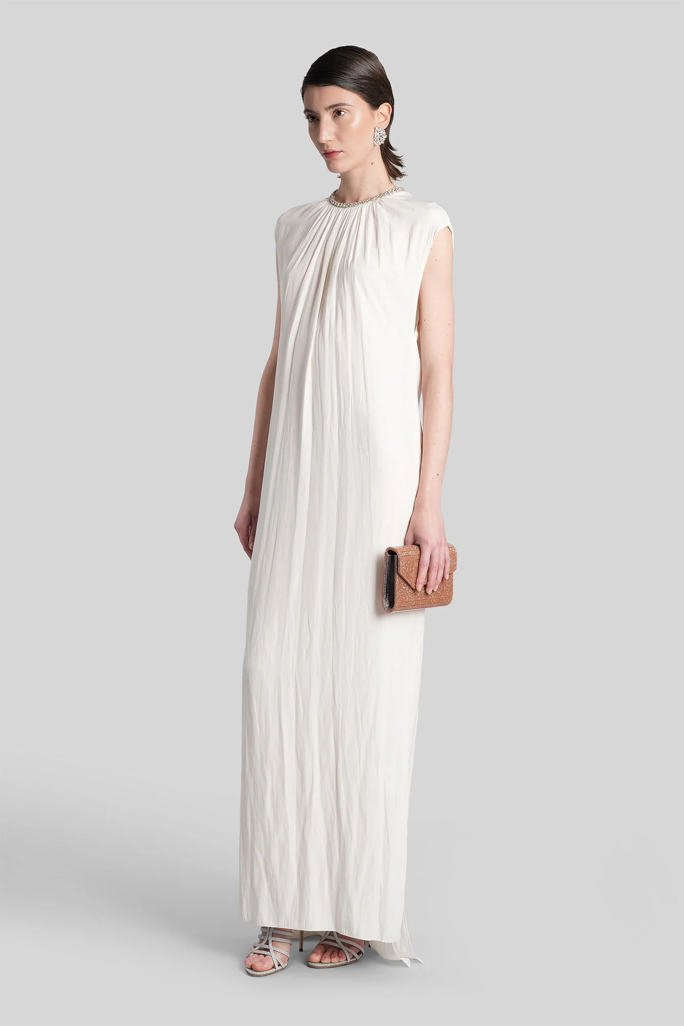 Long dress in white polyester - Image 4